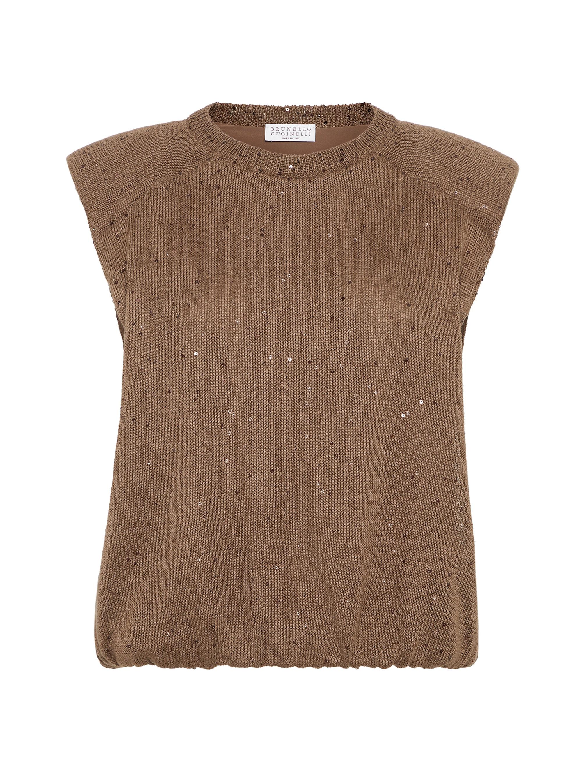 Brunello Cucinelli Women's Linen and Silk Diamond Yarn Sweater Vest - Cocoa