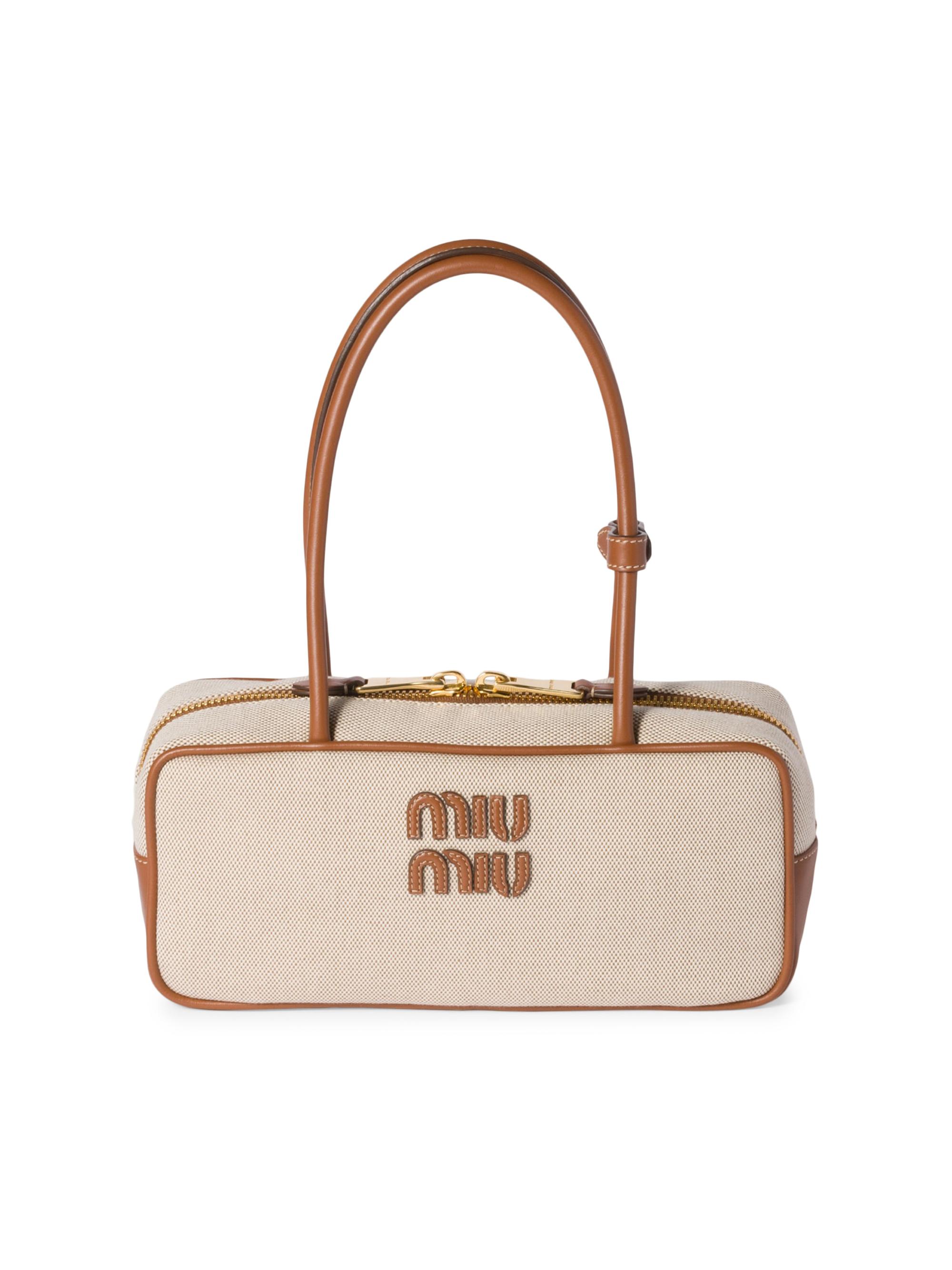 Miu Miu Women's Beau Canvas and Leather Top Handle Bag - Beige Khaki