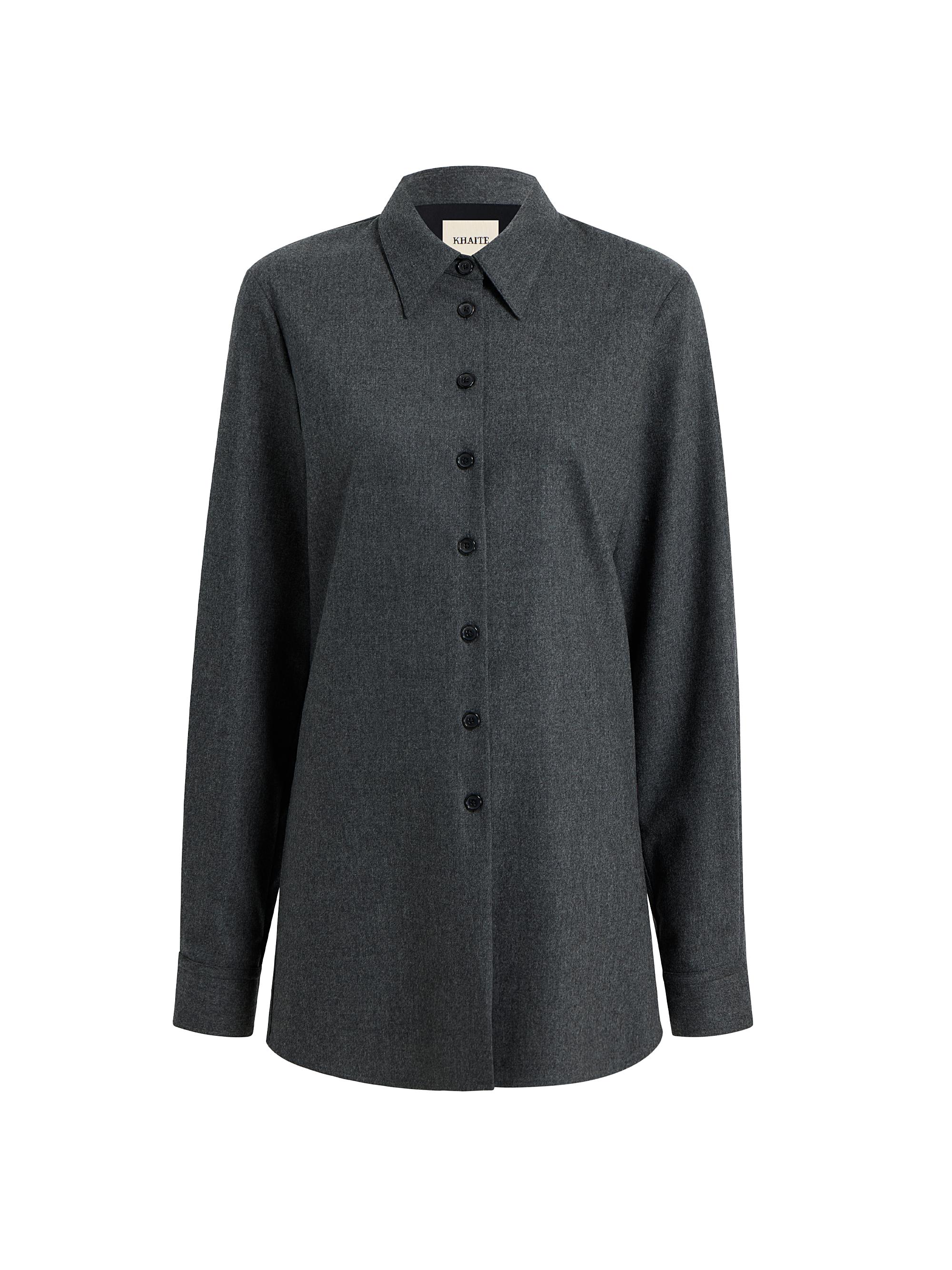 Khaite Women's Auryn Wool Button-Front Oversized Shirt - Storm