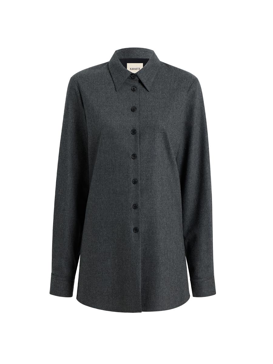 Khaite Women's Auryn Wool Button-front Oversized Shirt In Gray