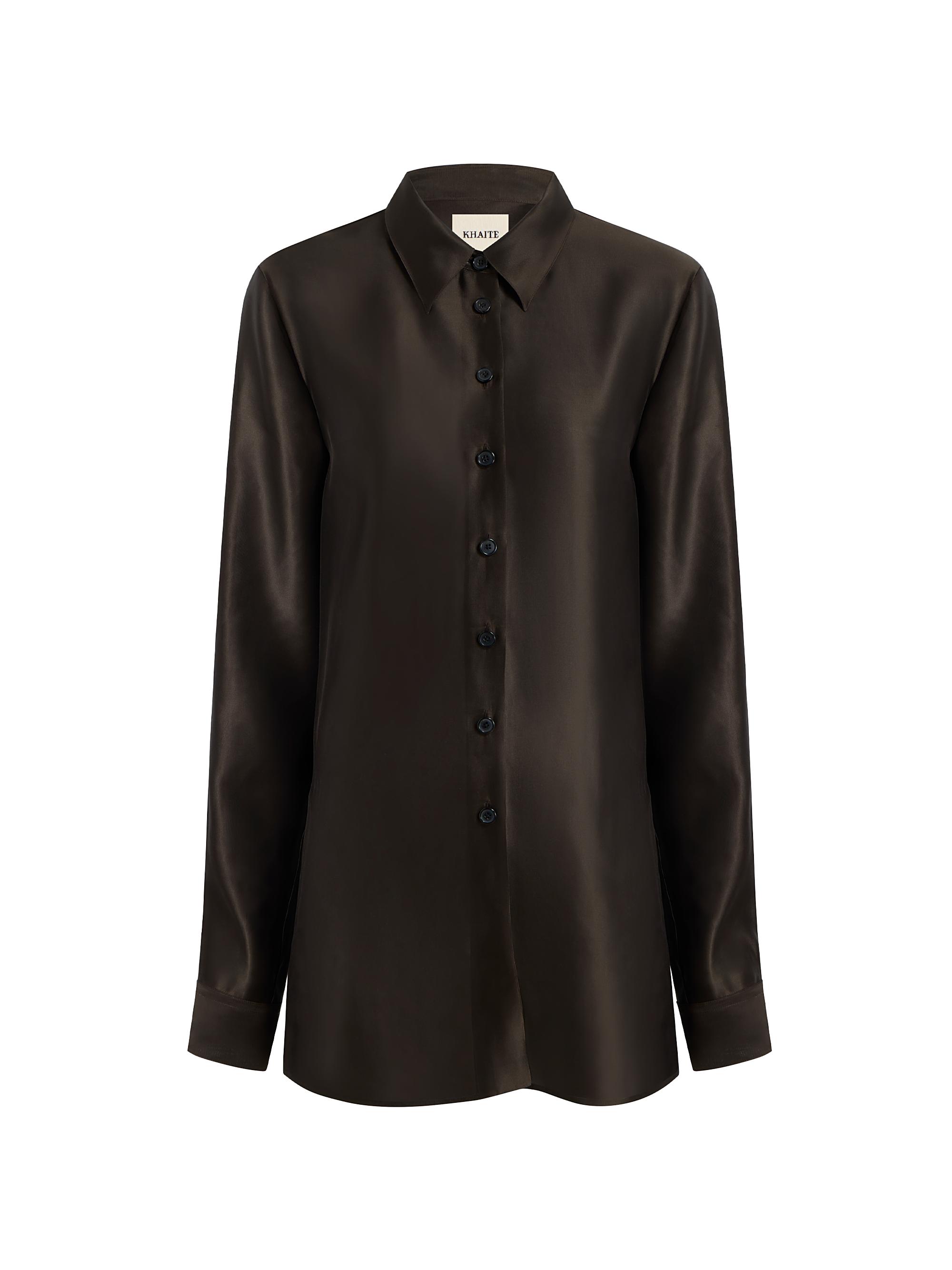 Khaite Women's Auryn Satin Button-Front Oversized Shirt - Bark