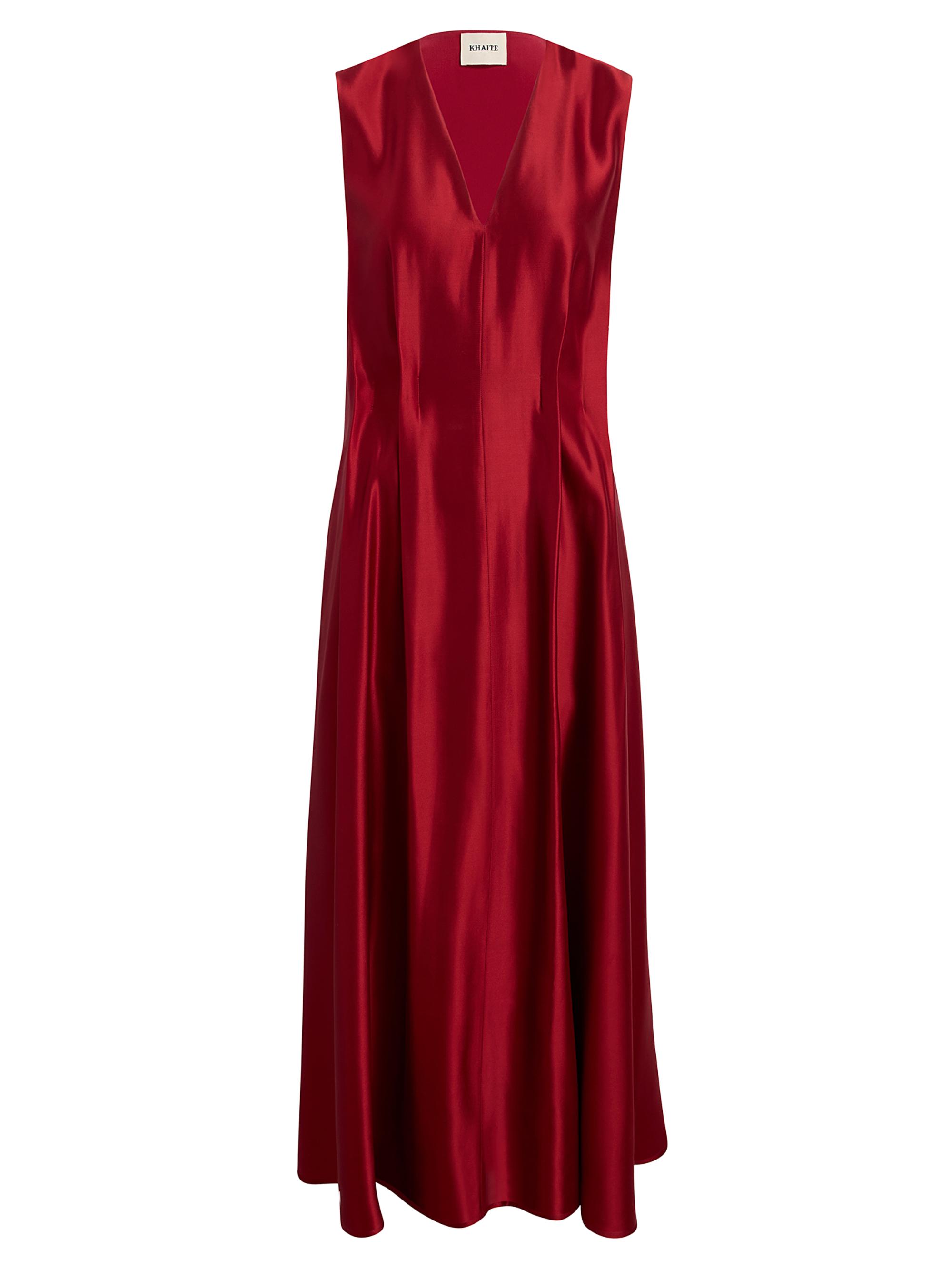 Khaite Women's Syd Pleated-Front Sleeveless Maxi Dress - Crimson