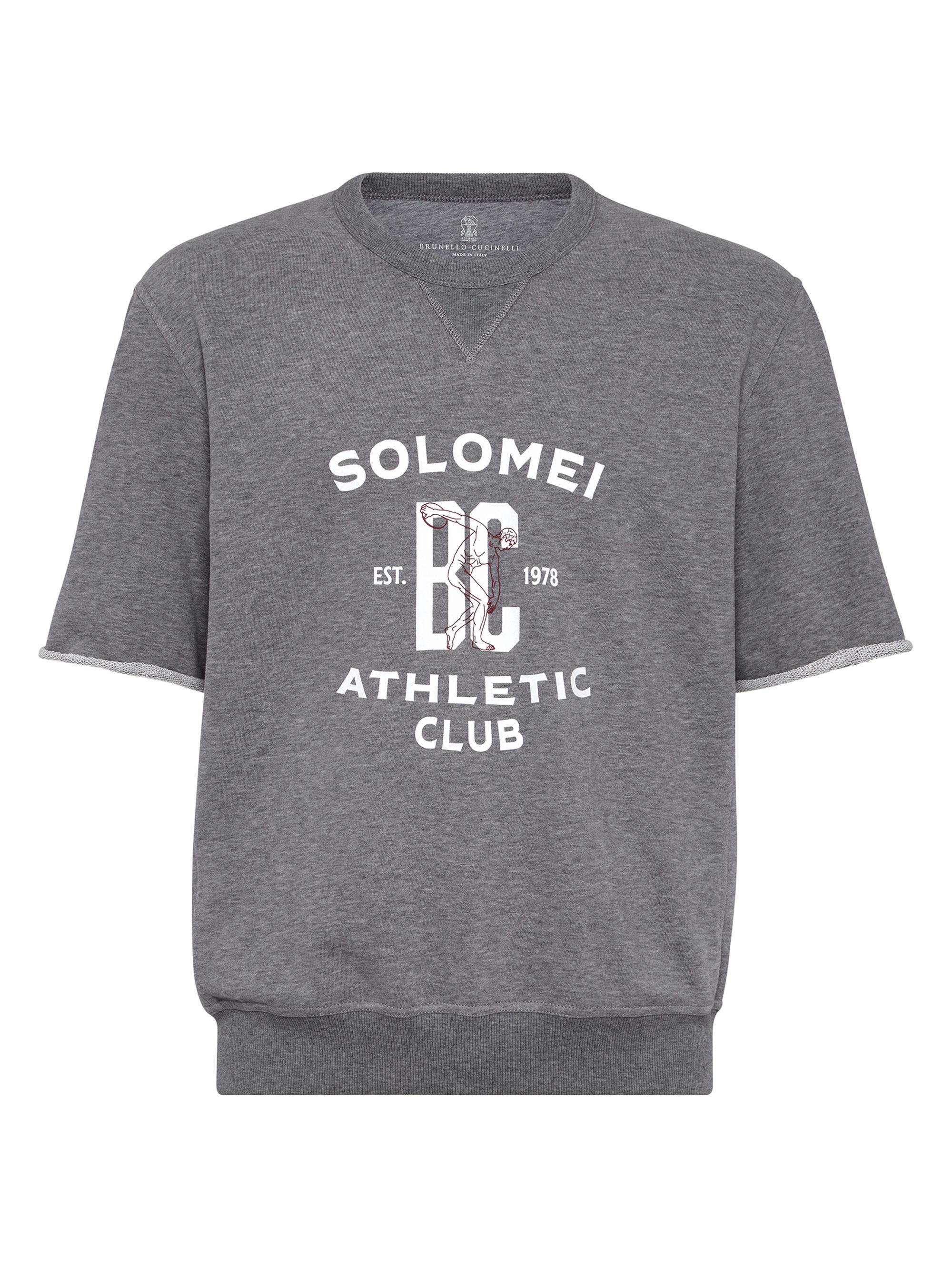 Brunello Cucinelli Men's Cotton Smooth French Terry Short Sleeve Sweatshirt with Print - Medium Grey