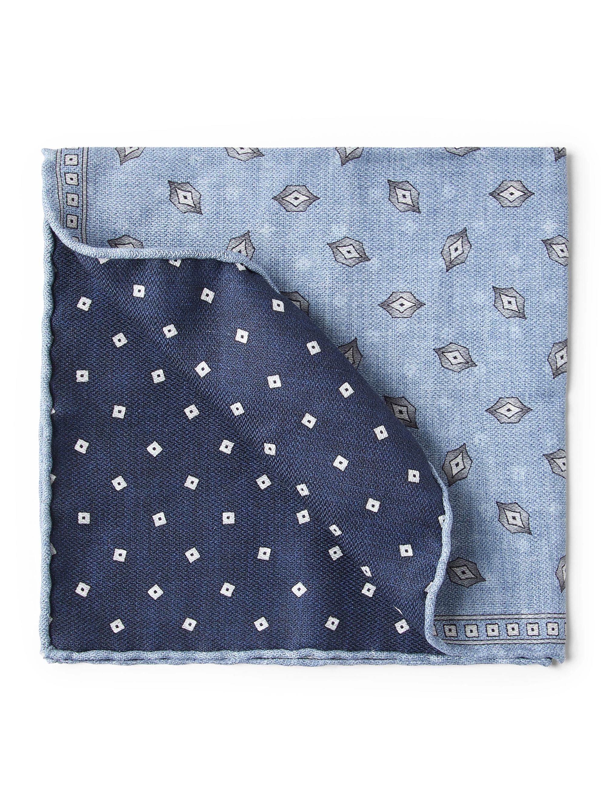 Brunello Cucinelli Men's Silk Pocket Square with Diamond Design - Denim