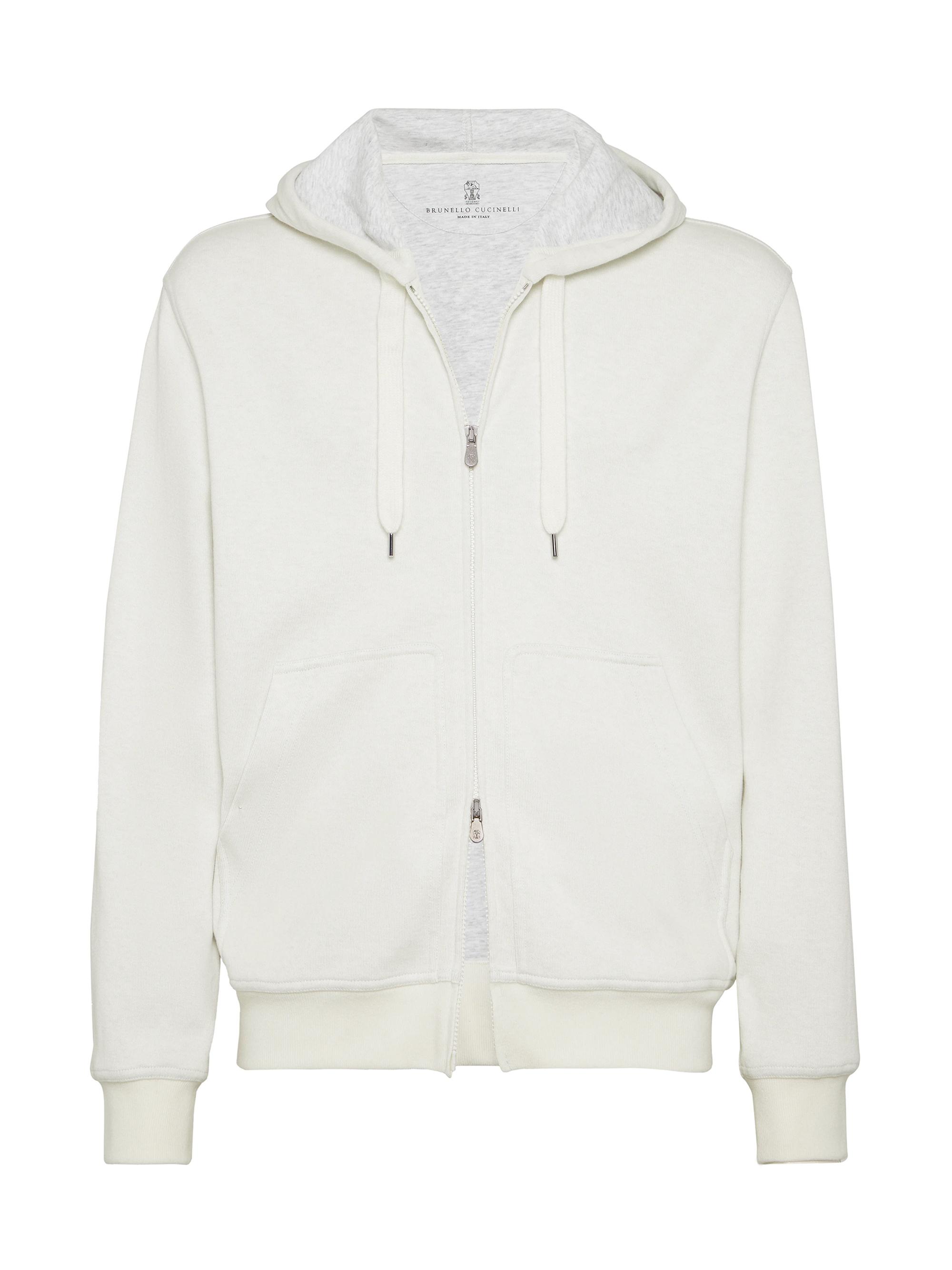 Brunello Cucinelli Men's Cashmere Blend French Terry Double Cloth Sweatshirt - Off White