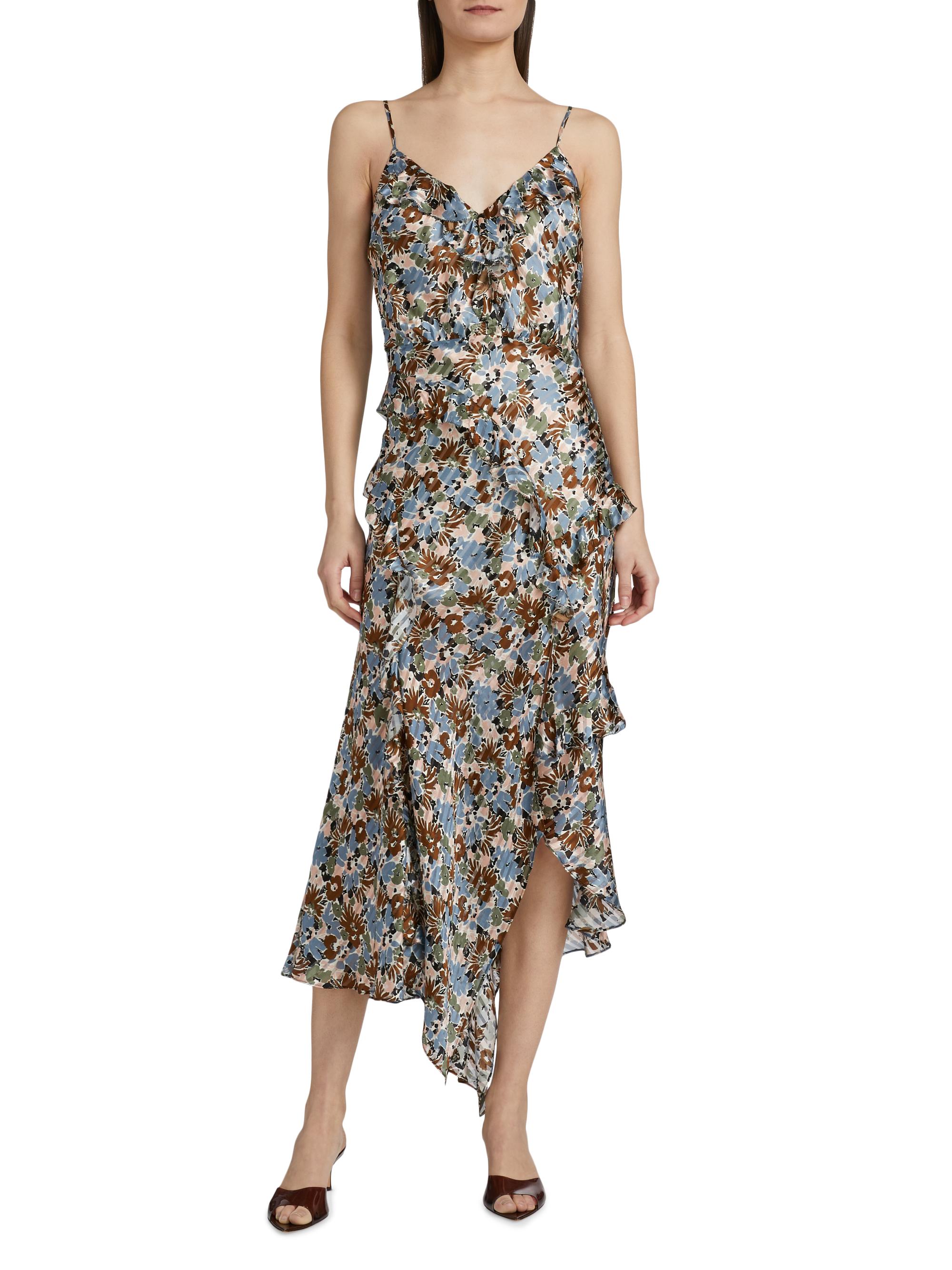 Veronica Beard Avenel Silk Floral Ruffle Midi-Dress | Saks Fifth