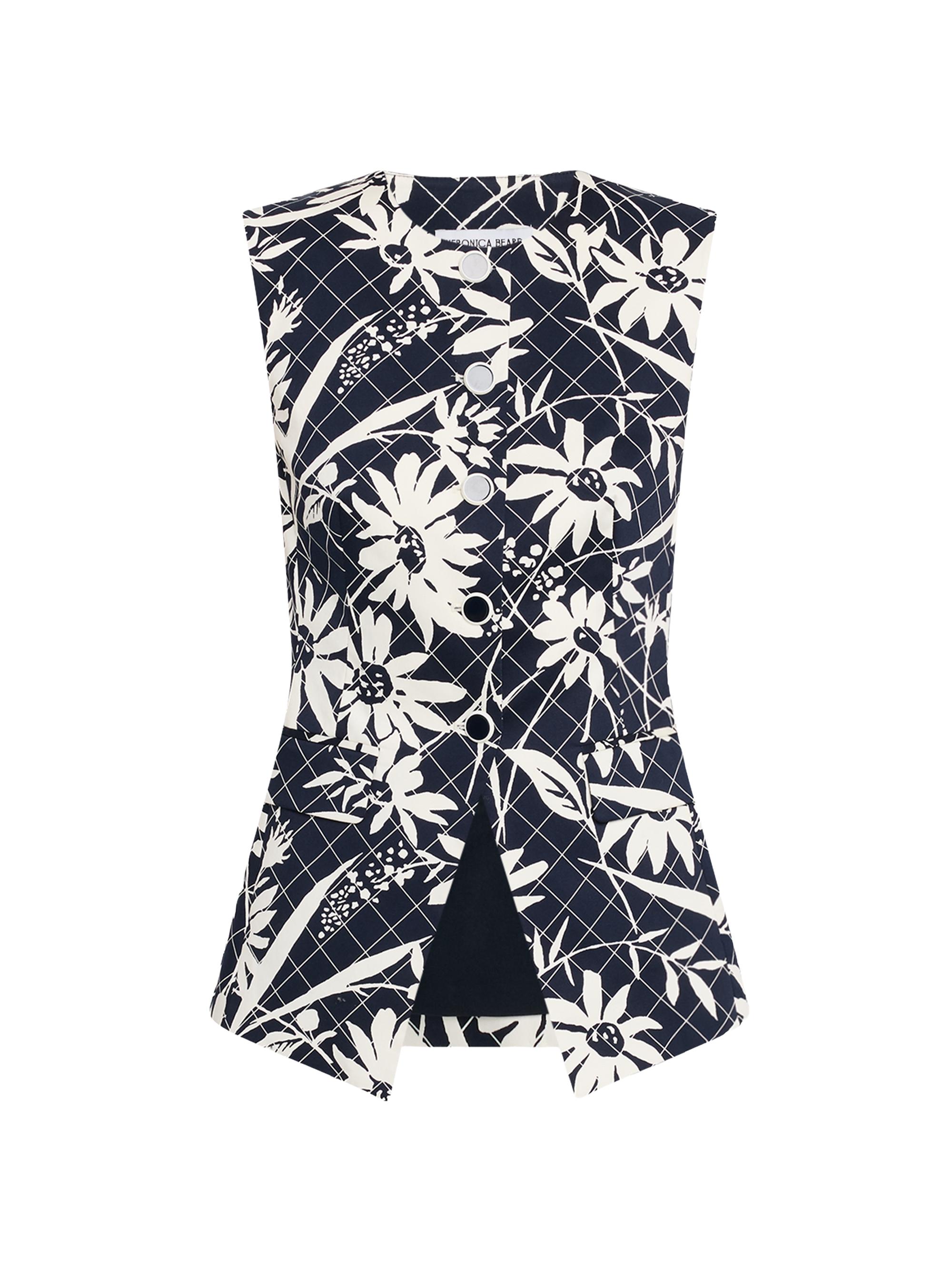 Veronica Beard Women's Lois Floral Stretch-Cotton Vest - Navy Dove