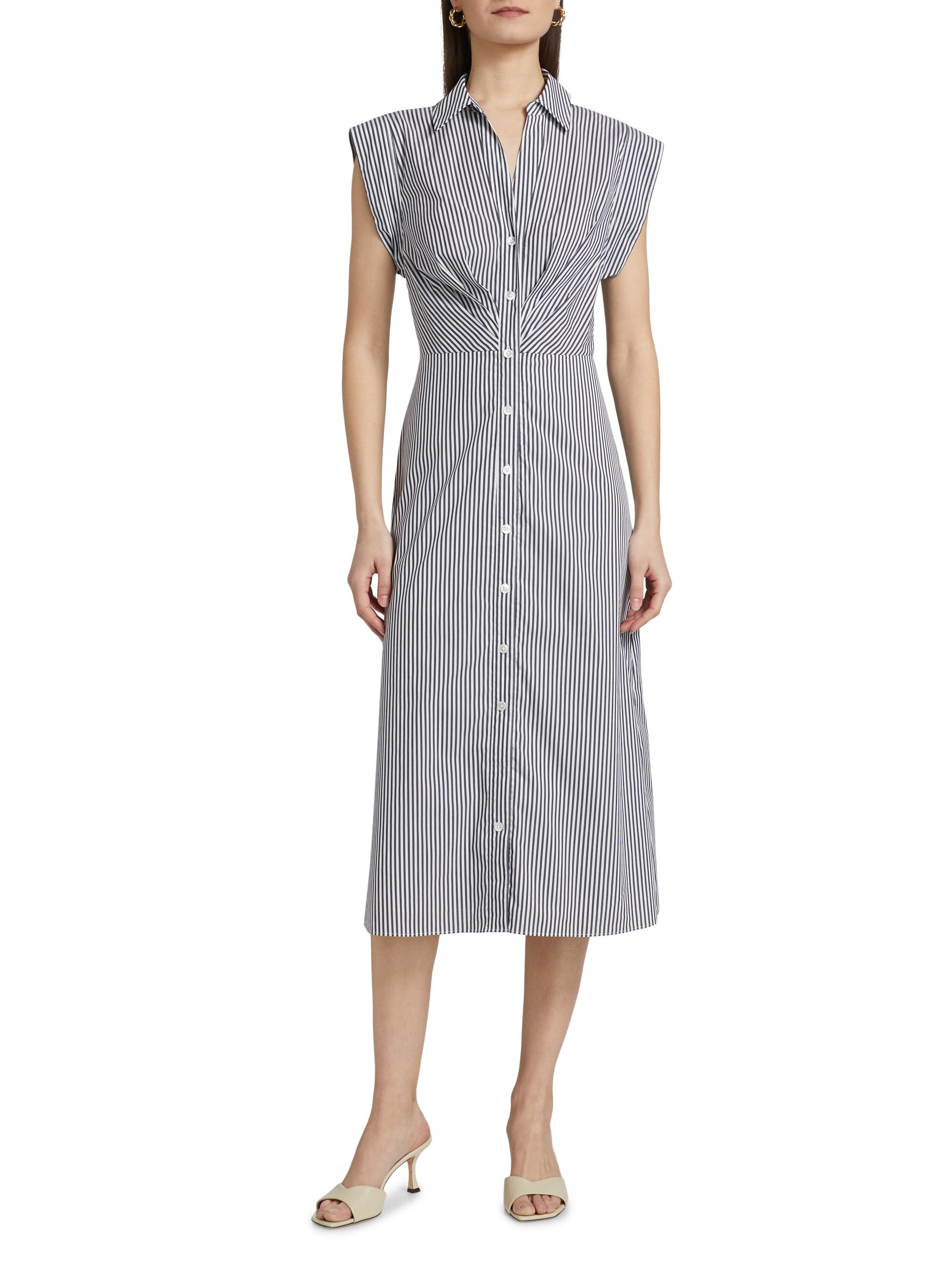 Veronica Beard Haydon Striped Midi Shirtdress in Navy/White