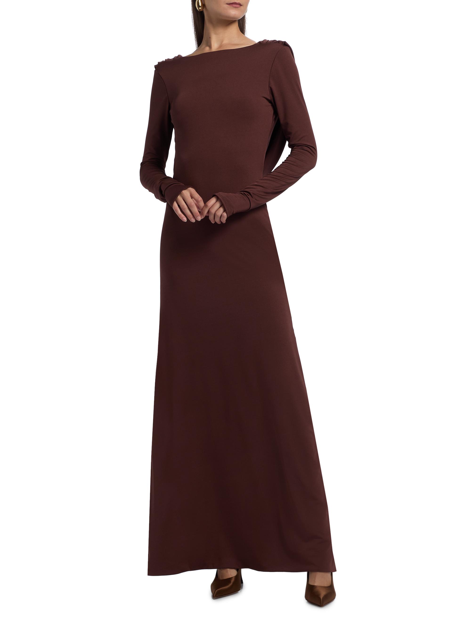 chinese dress ladies Wine Red Boat Neck Ruffle Maxi Dress & Reviews - Maroon - Dresses