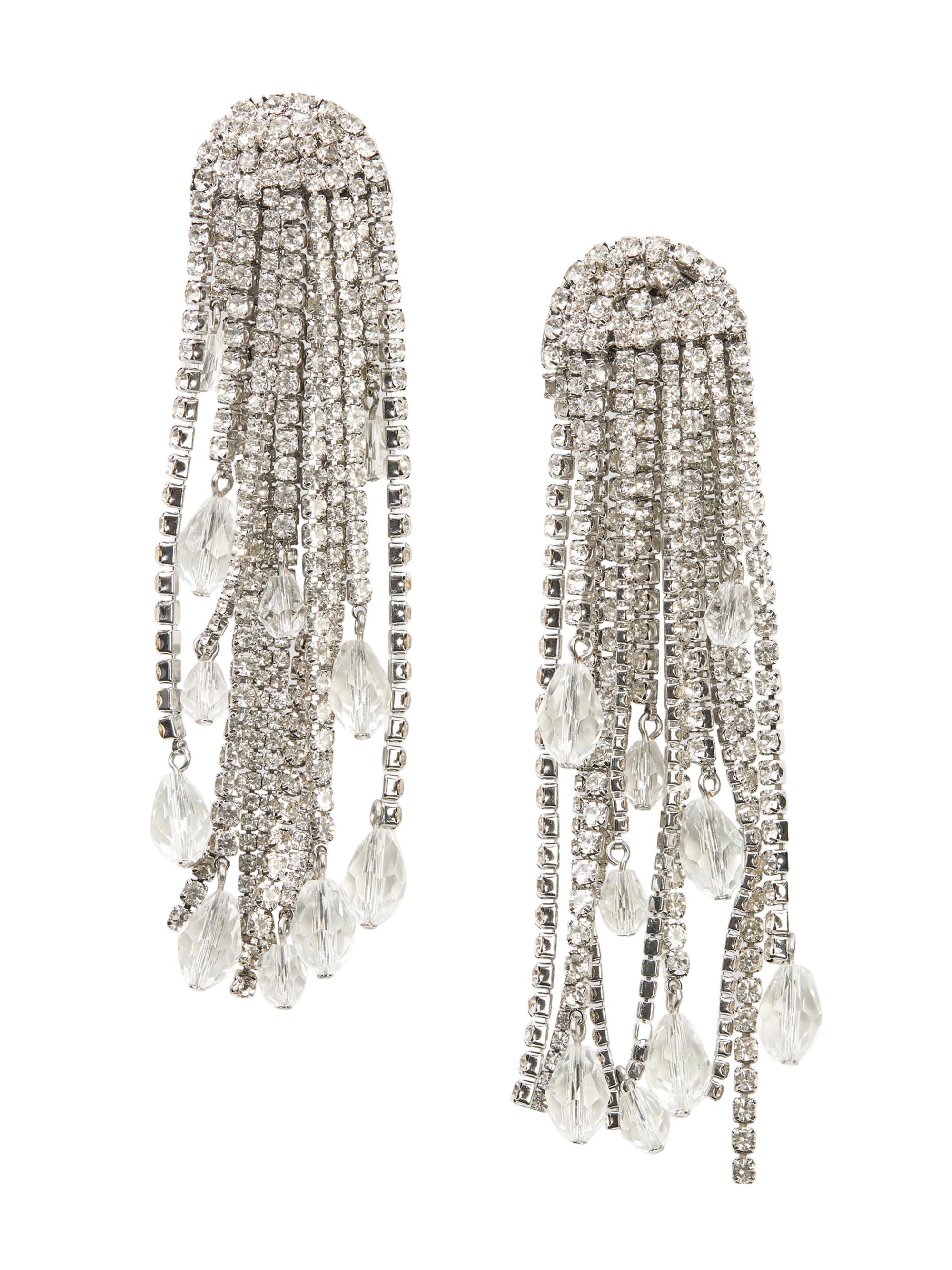 Carolina Herrera Women's Cascade Sparkle Tassel Clip-On Earrings - Silver