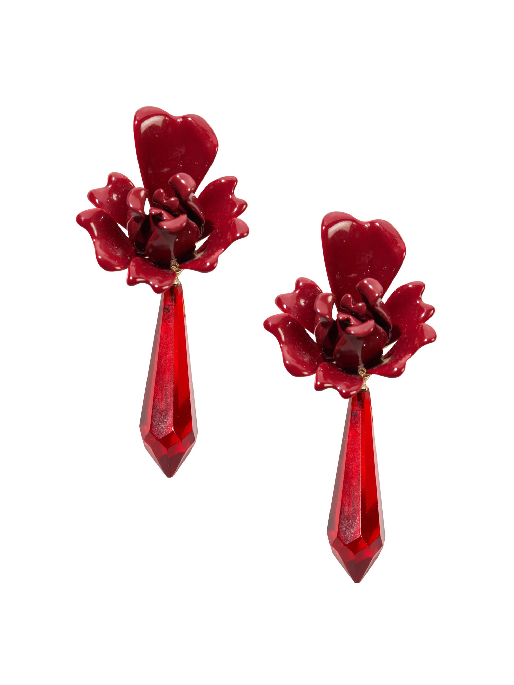Carolina Herrera Women's Tulip Flower Enamel Earrings - Garnet