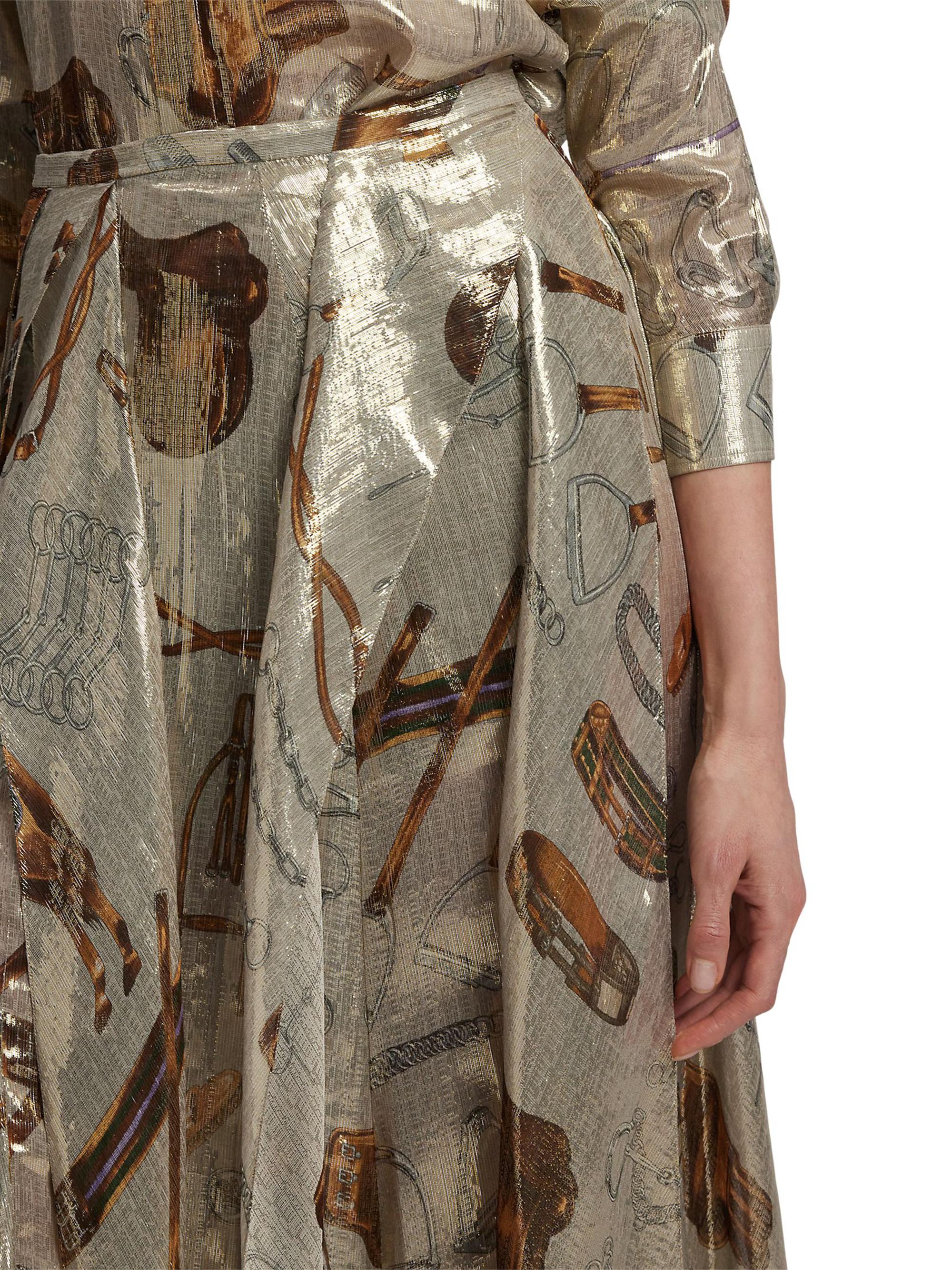 Ralph Lauren Collection Patricia Equestrian-Print Silk Lamé Maxi