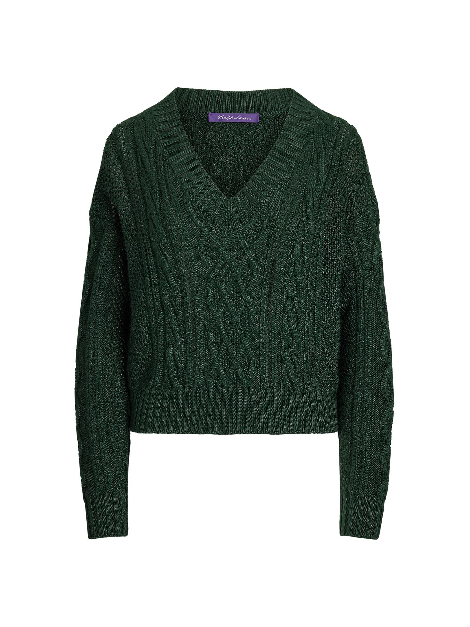 Ralph Lauren Collection V-Neck Cable-Knit Silk Sweater
