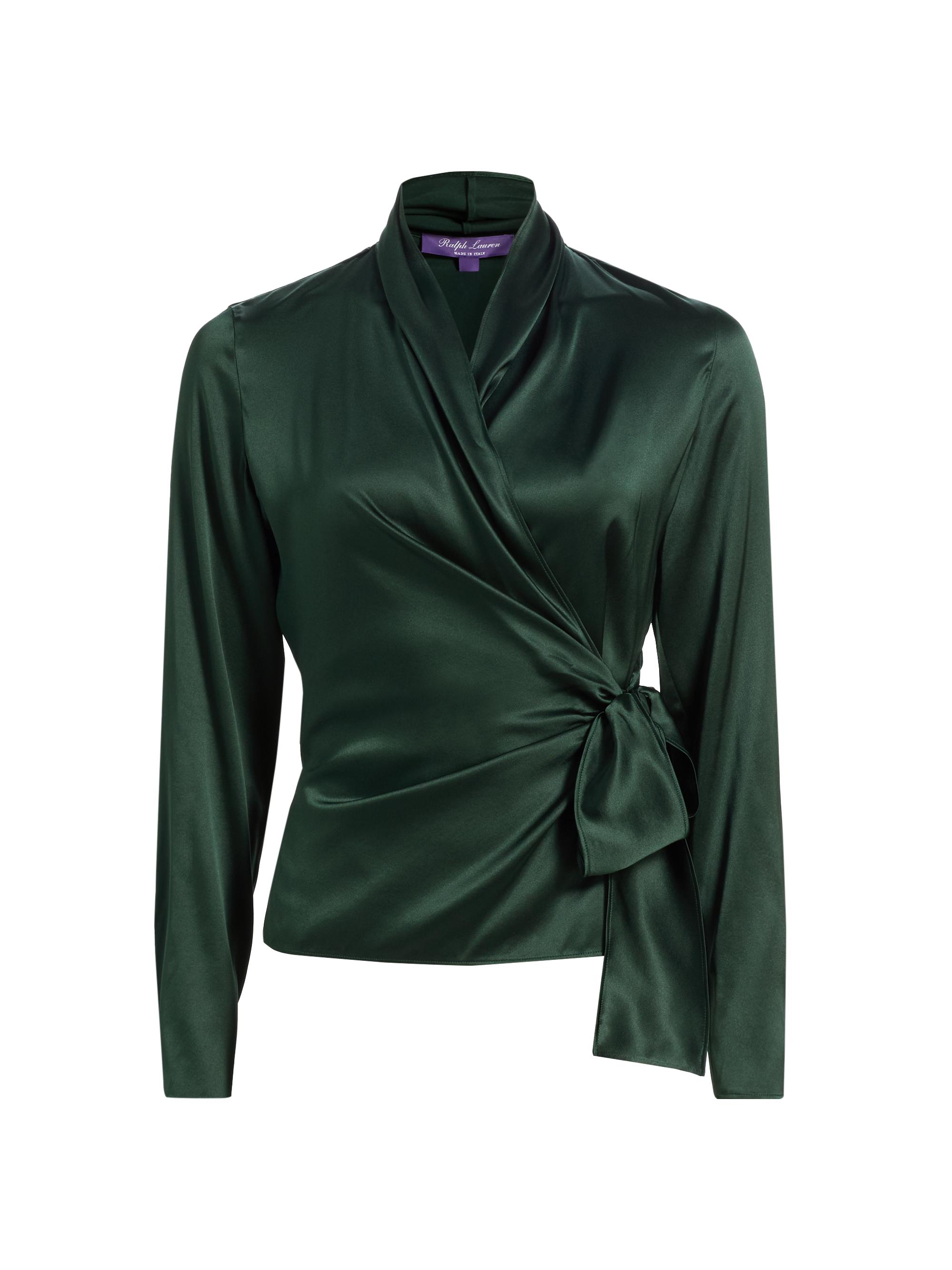 Ralph Lauren Collection Women's Shea Silk Charmeuse Wrap Blouse - Dark Racing Green