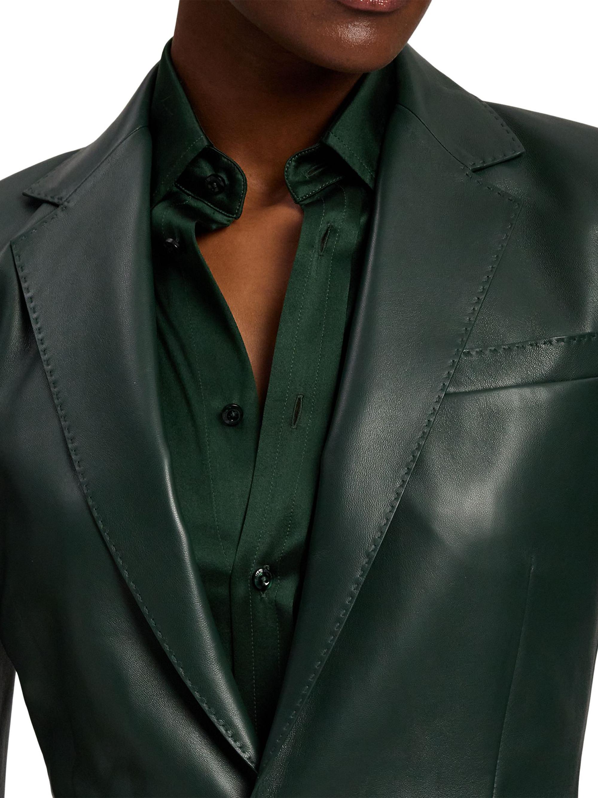 green leather blazer dress Slim fit Long Sleeve Leather Blazer Dress formal Winter dress