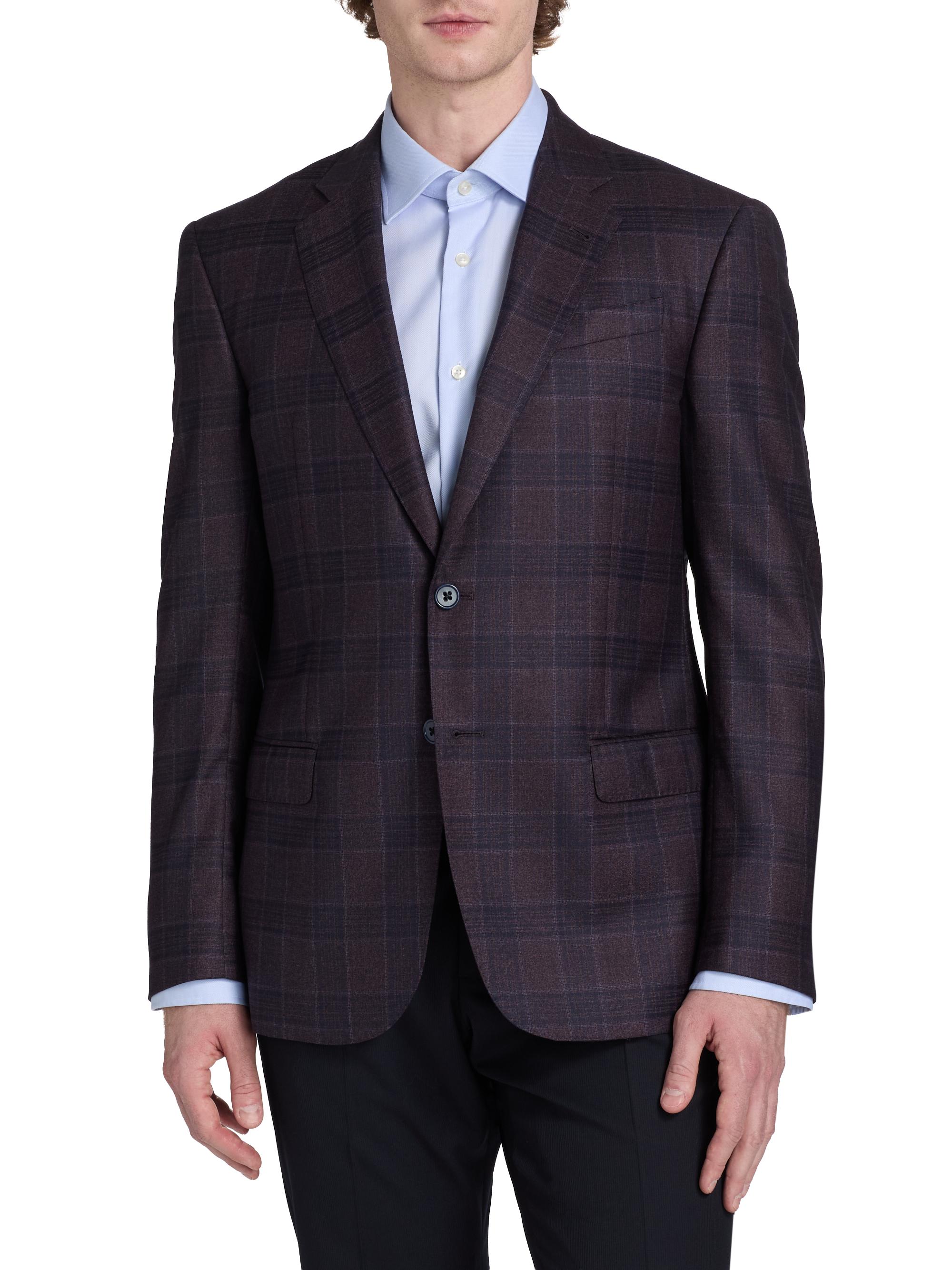 Emporio Armani Men's Plaid Wool Sport Coat - Purple | Thumbnail 3