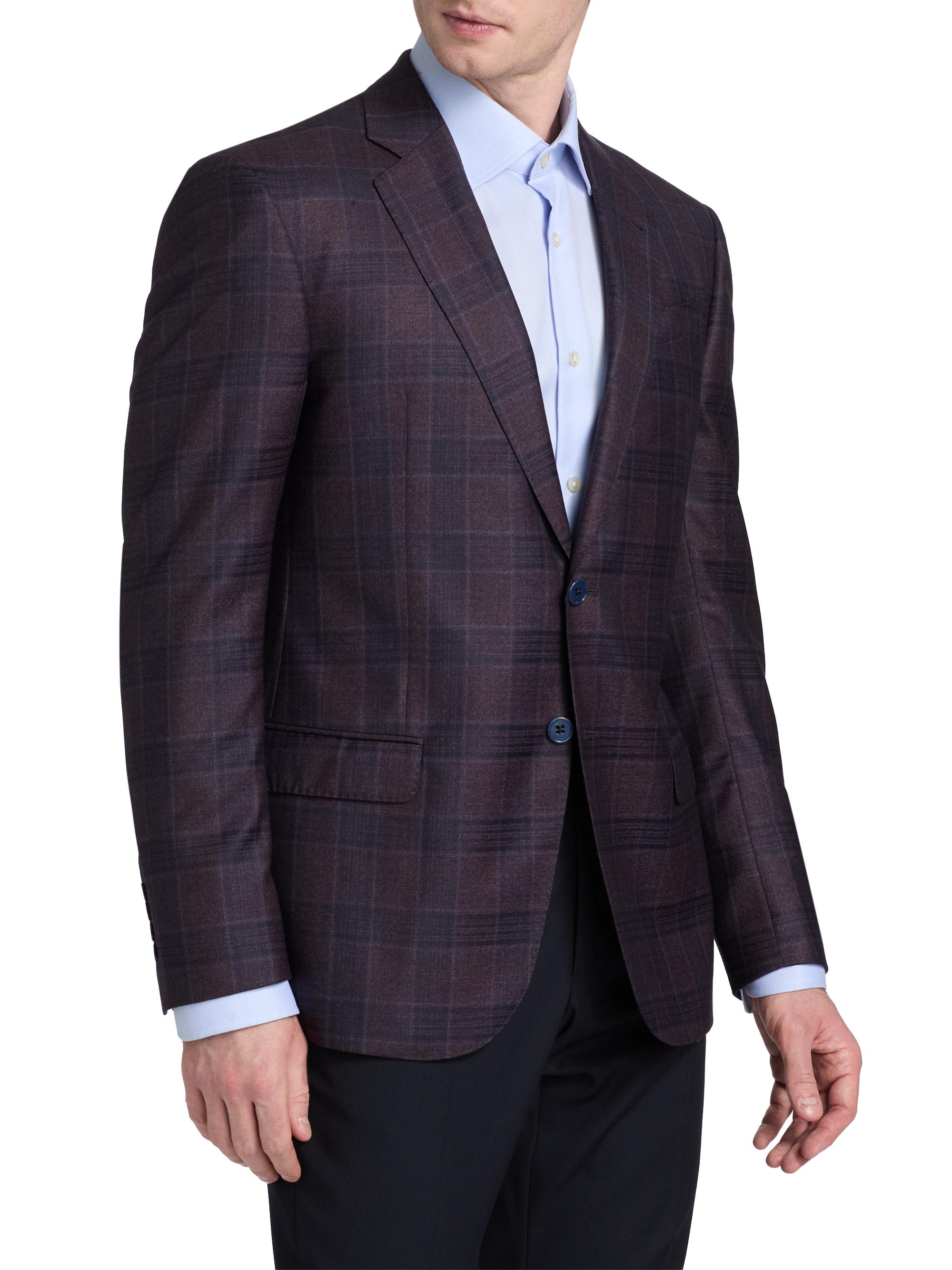 Emporio Armani Men's Plaid Wool Sport Coat - Purple | Thumbnail 4
