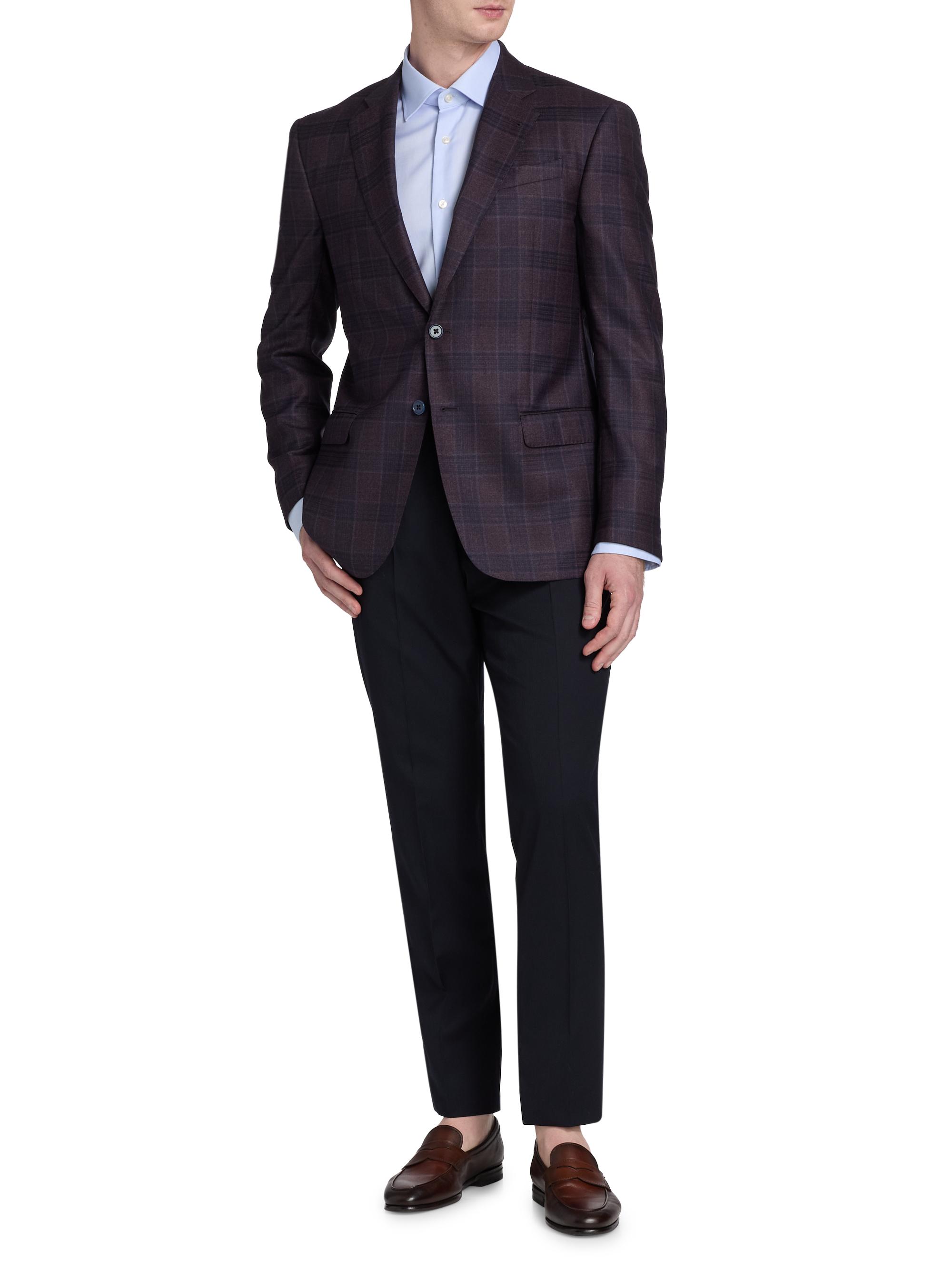 Emporio Armani Men's Plaid Wool Sport Coat - Purple | Thumbnail 2