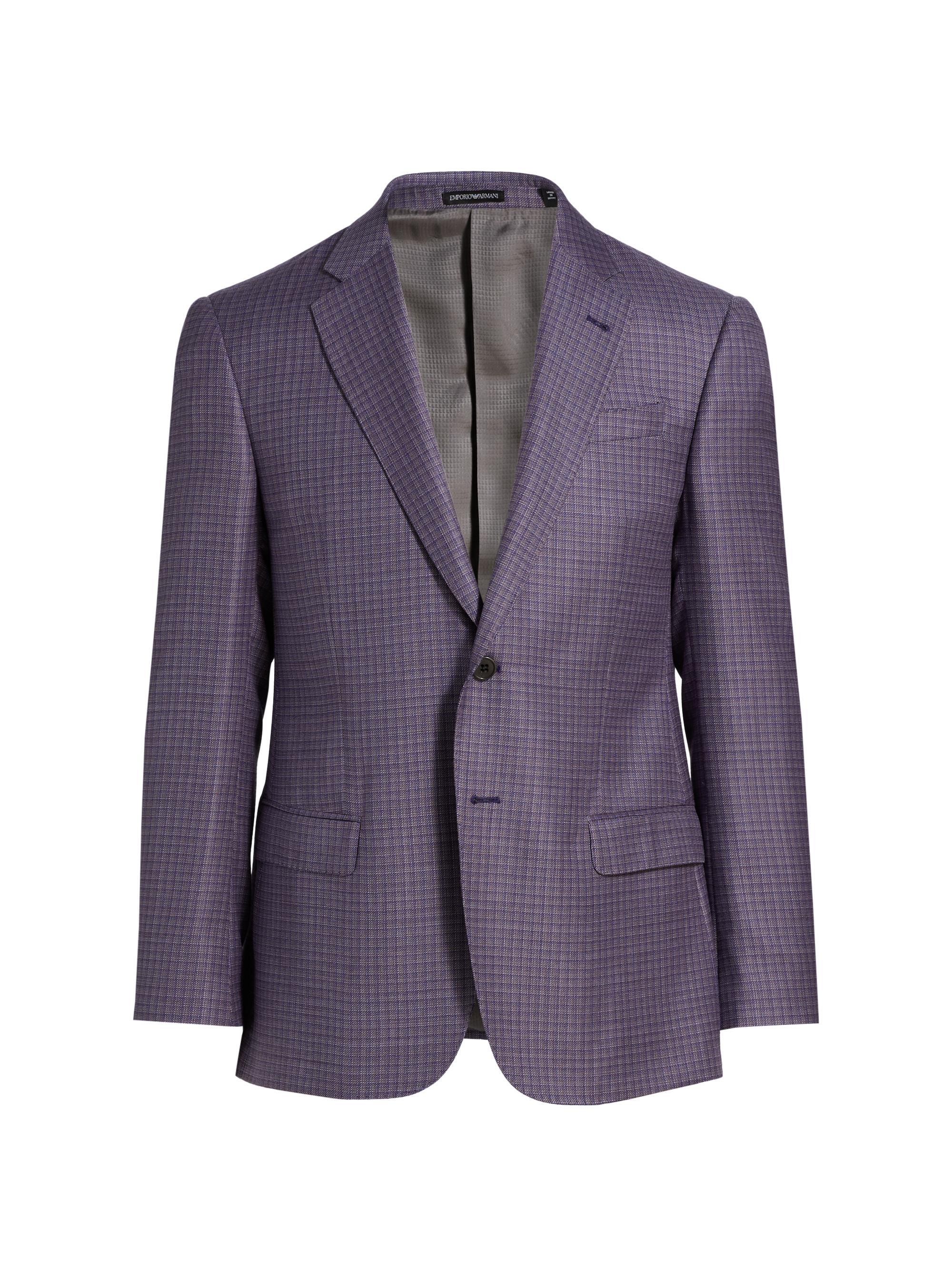 Emporio Armani Men's Box Plaid Wool Sport Coat - Purple