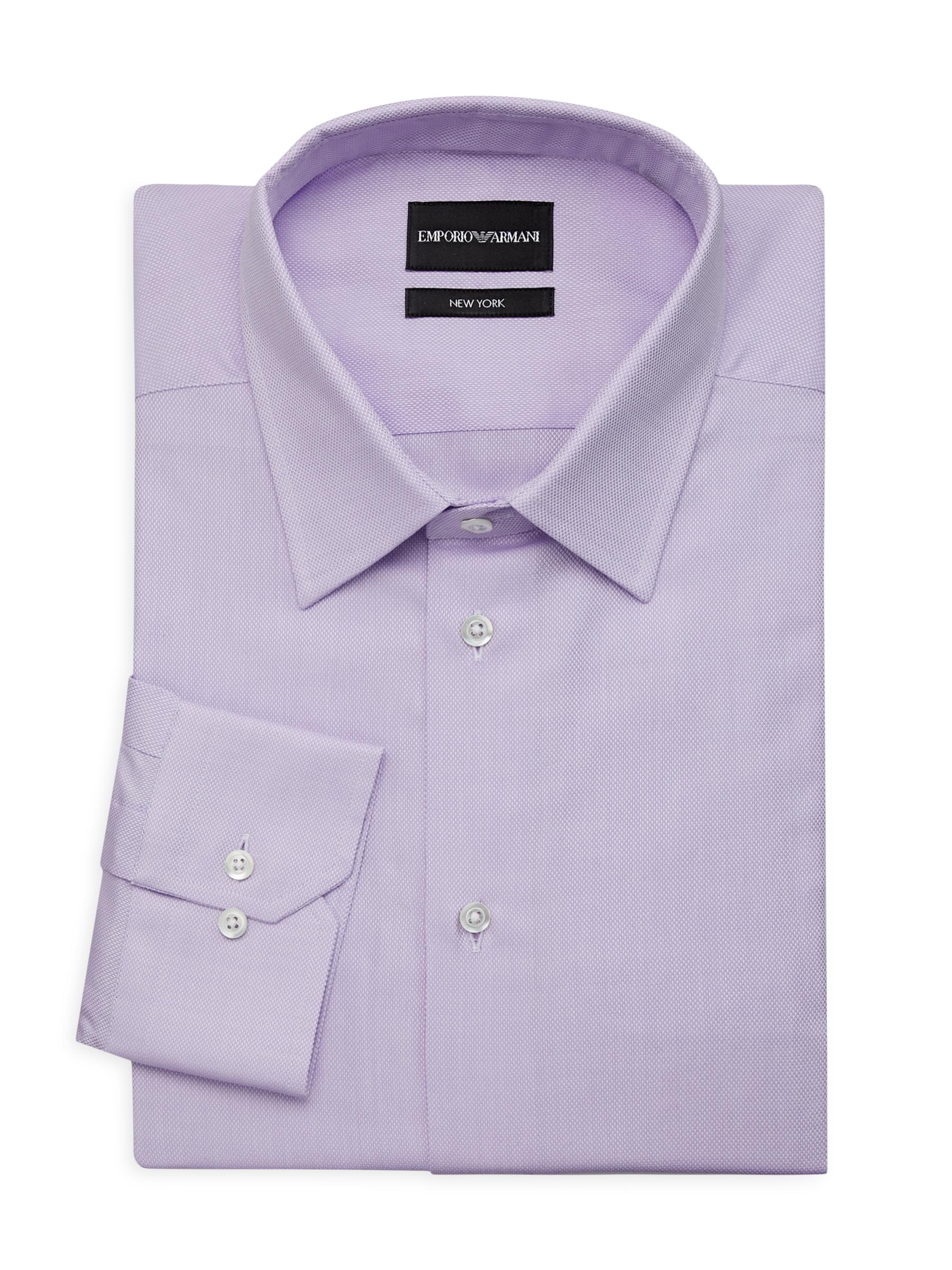 Emporio Armani Men's Textured Cotton Button-Front Dress Shirt - Lilac | Thumbnail 2