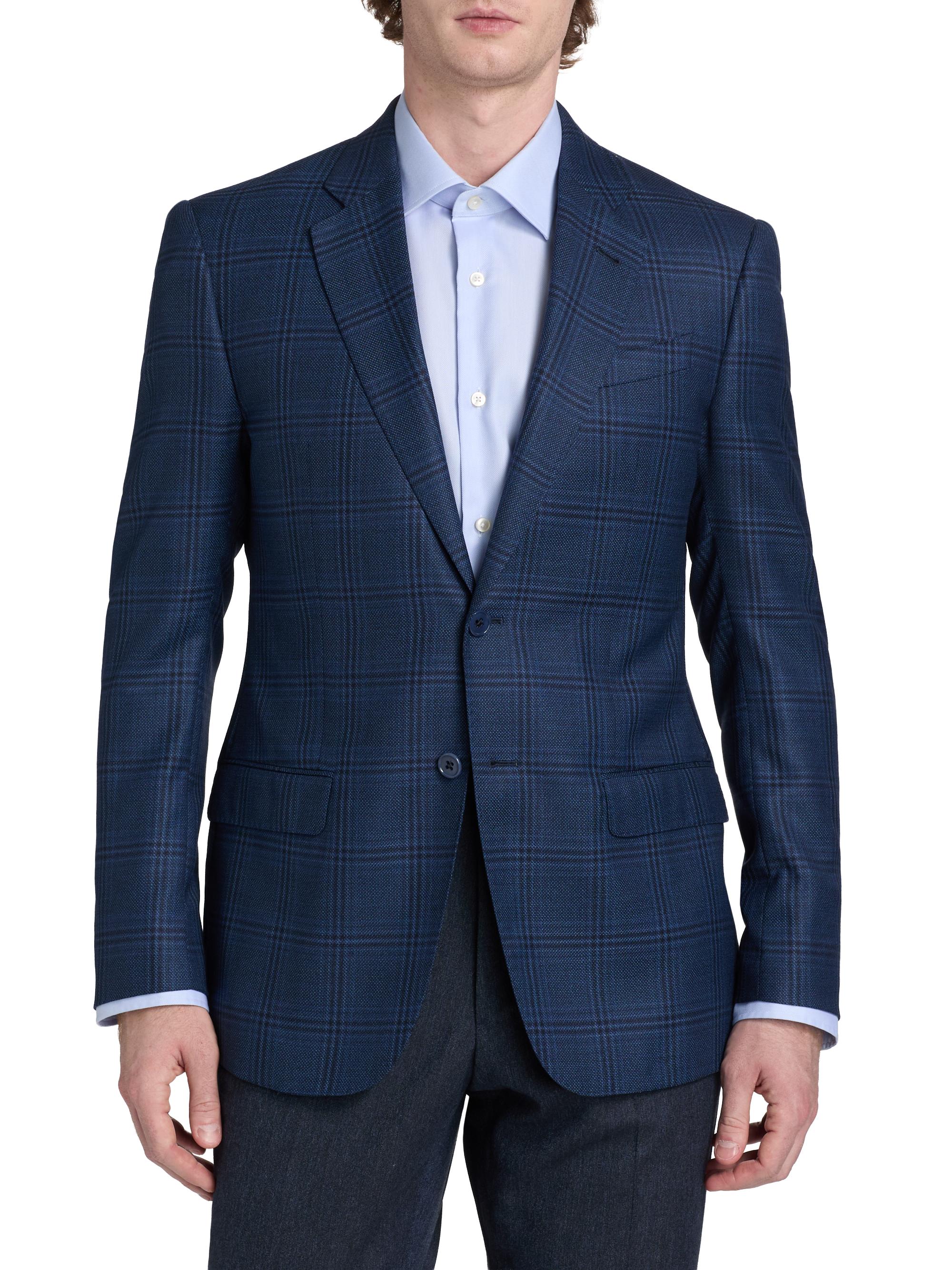 Emporio Armani Men's Plaid Wool Sport Coat - Navy | Thumbnail 3