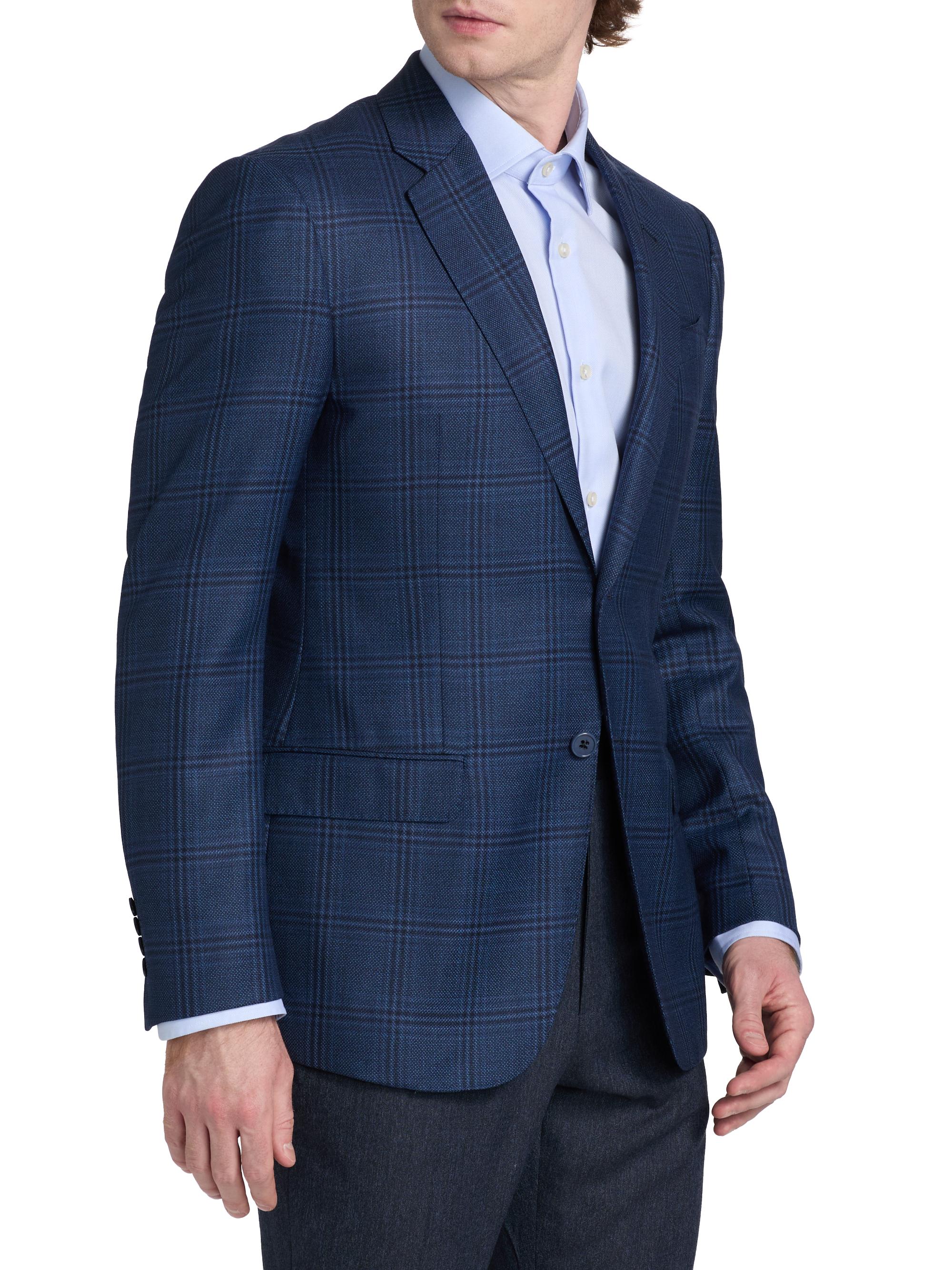 Emporio Armani Men's Plaid Wool Sport Coat - Navy | Thumbnail 4
