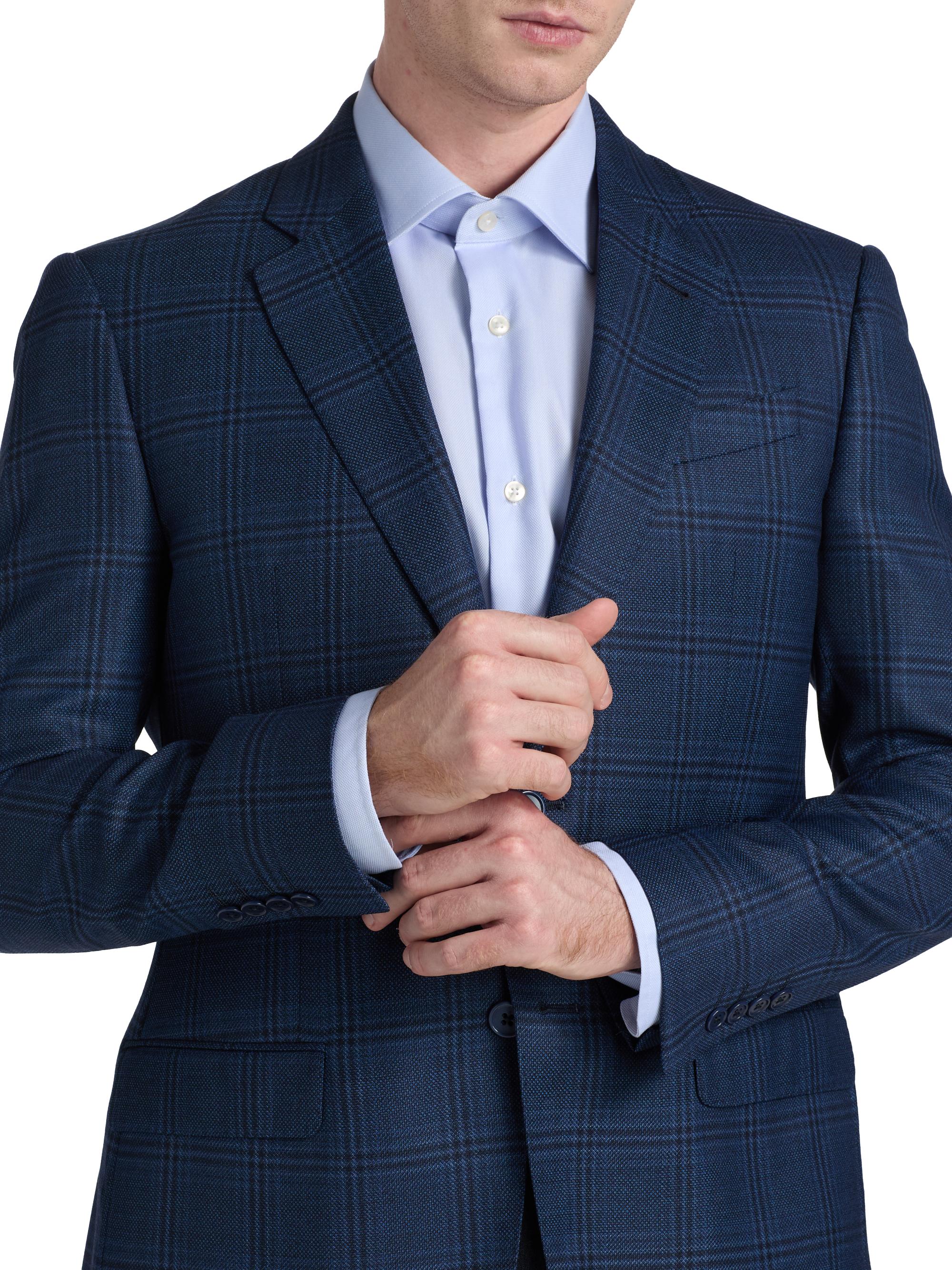 Emporio Armani Men's Plaid Wool Sport Coat - Navy | Thumbnail 6