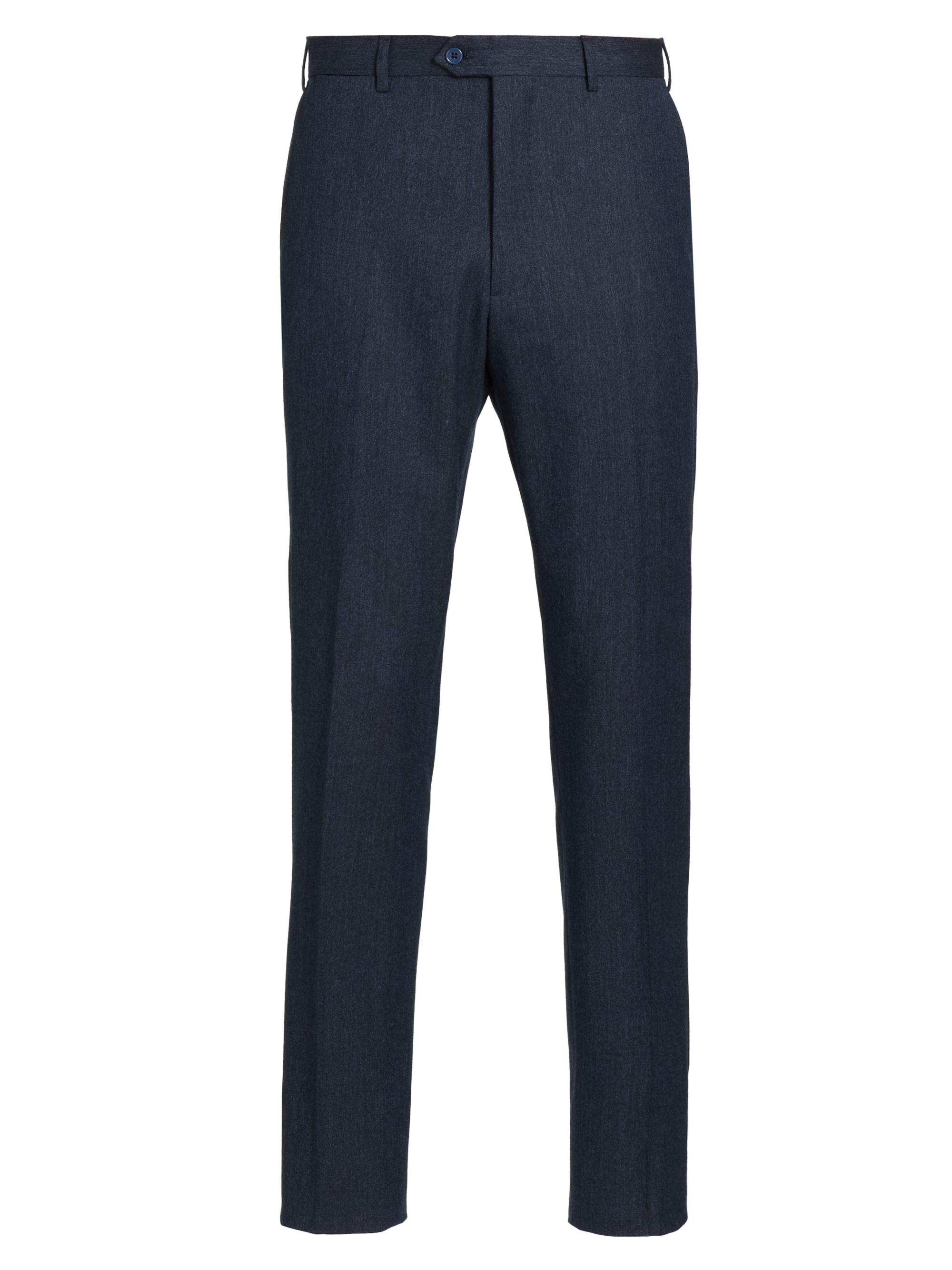 Emporio Armani Men's Flat Front Wool-Cotton Trousers - Solid Medium Blue
