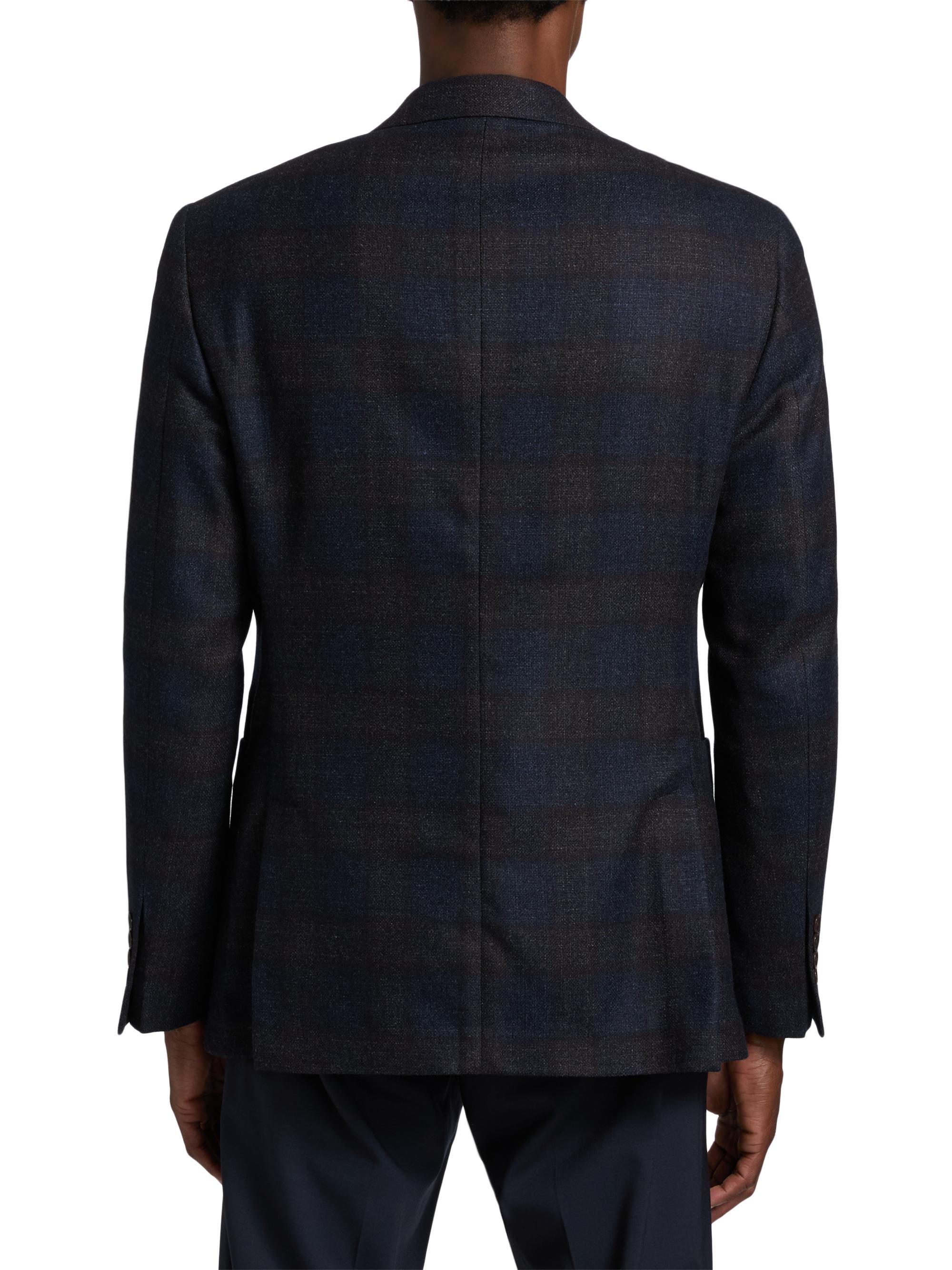 Emporio Armani Men's Patch Pocket Plaid Wool Sport Coat - Navy | Thumbnail 5