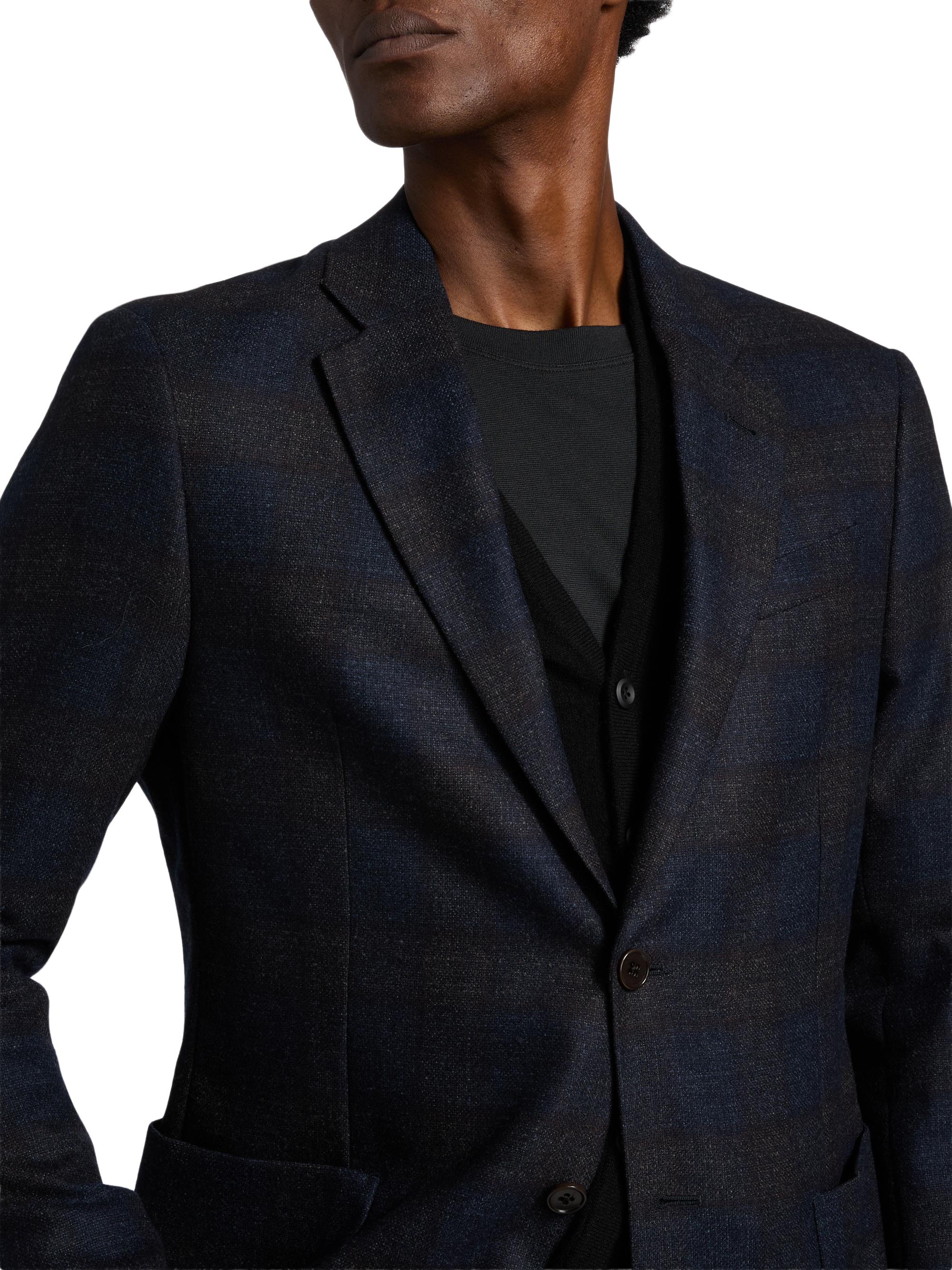 Emporio Armani Men's Patch Pocket Plaid Wool Sport Coat - Navy | Thumbnail 6
