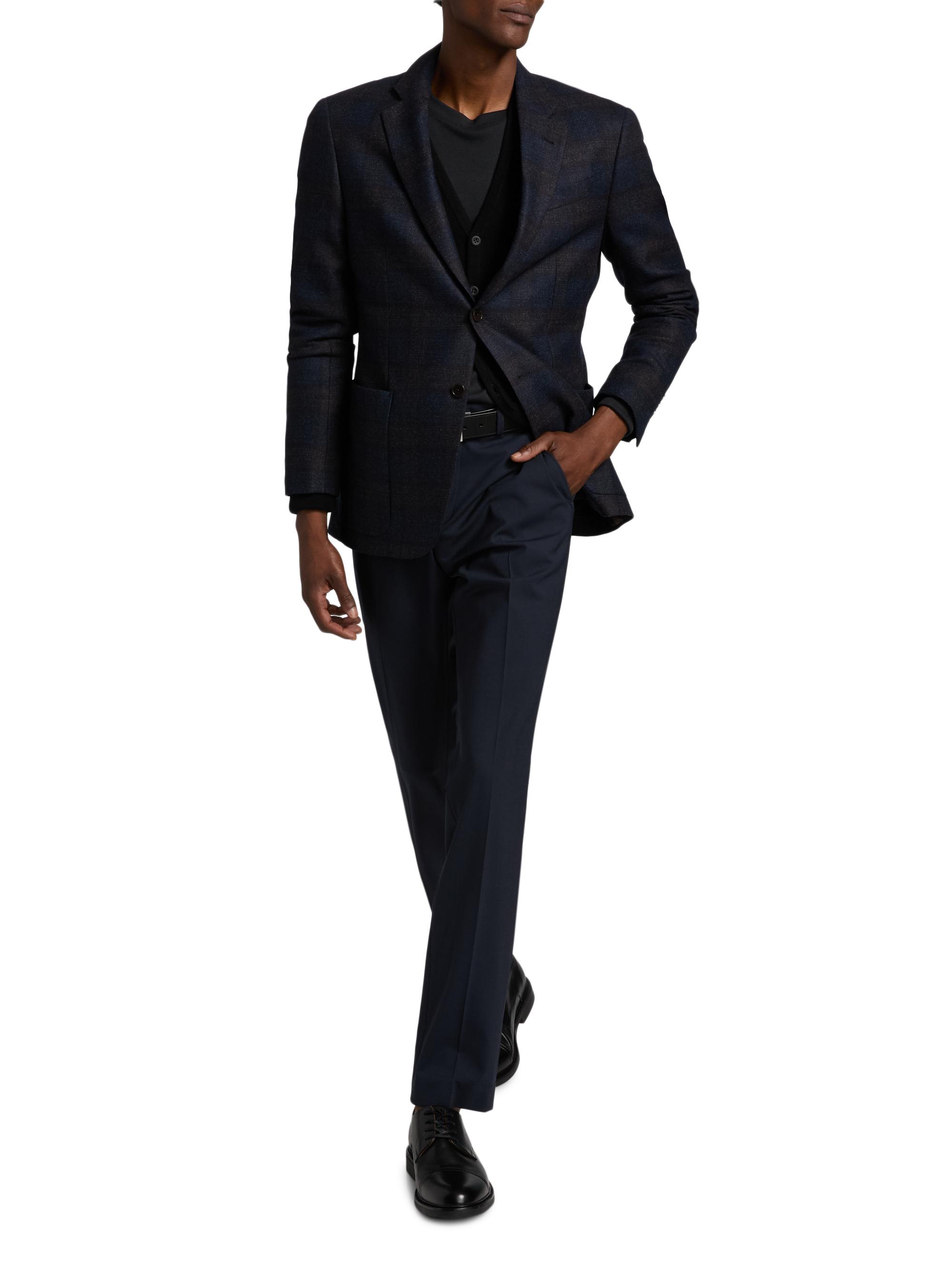 Emporio Armani Men's Patch Pocket Plaid Wool Sport Coat - Navy | Thumbnail 2