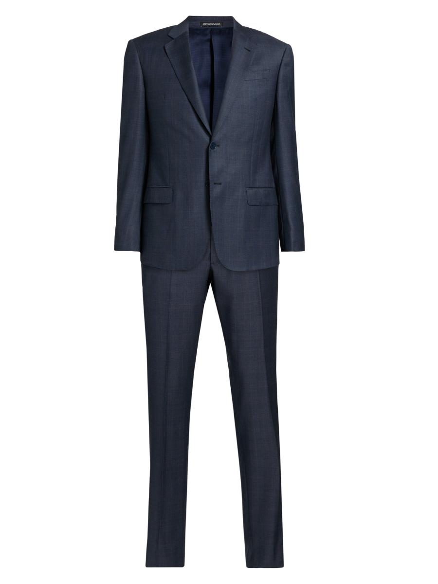 Emporio Armani Men's Plaid Wool Single-breasted Suit In Gray