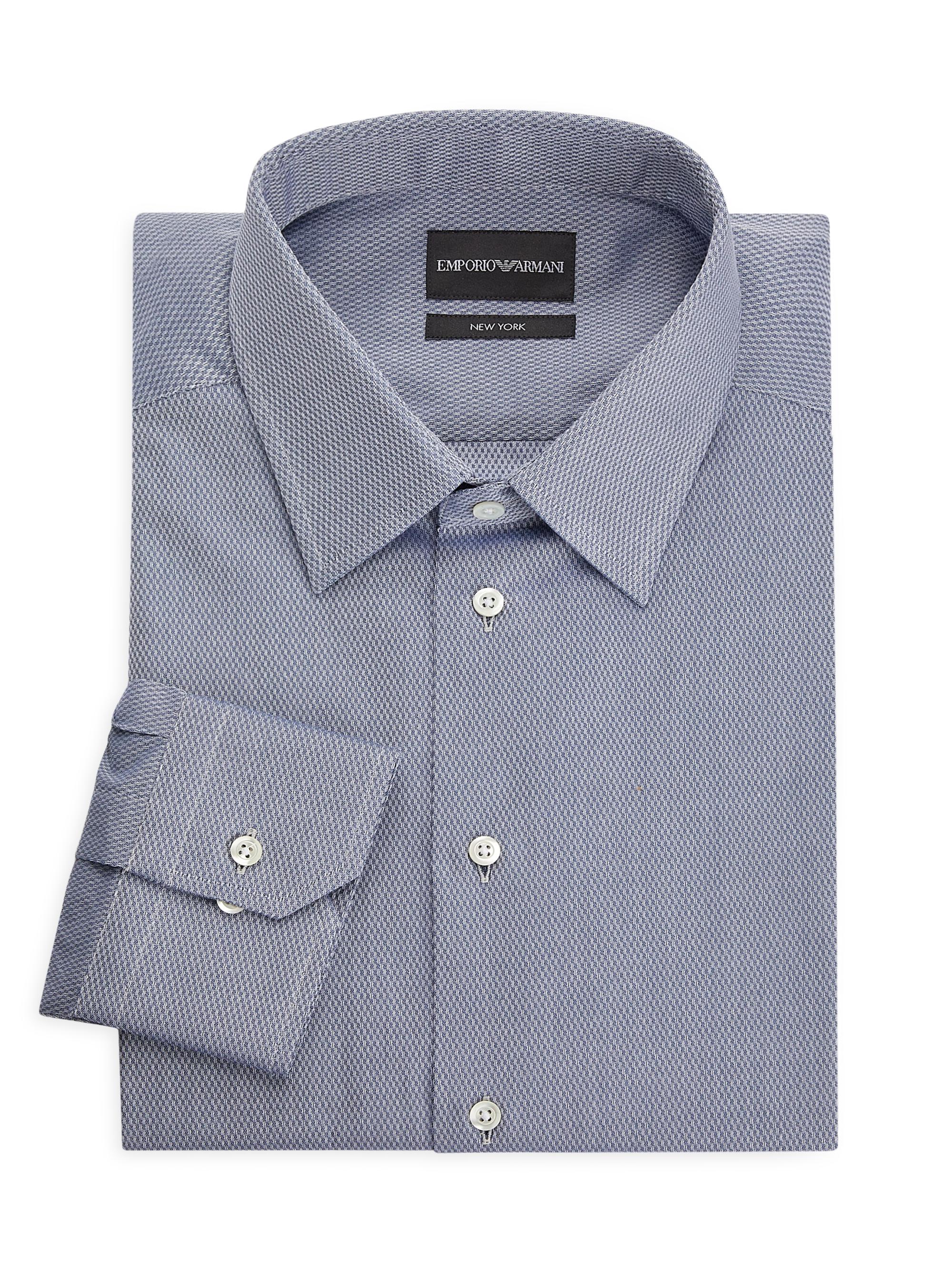 Emporio Armani Men's Cotton Dress Shirt - Navy