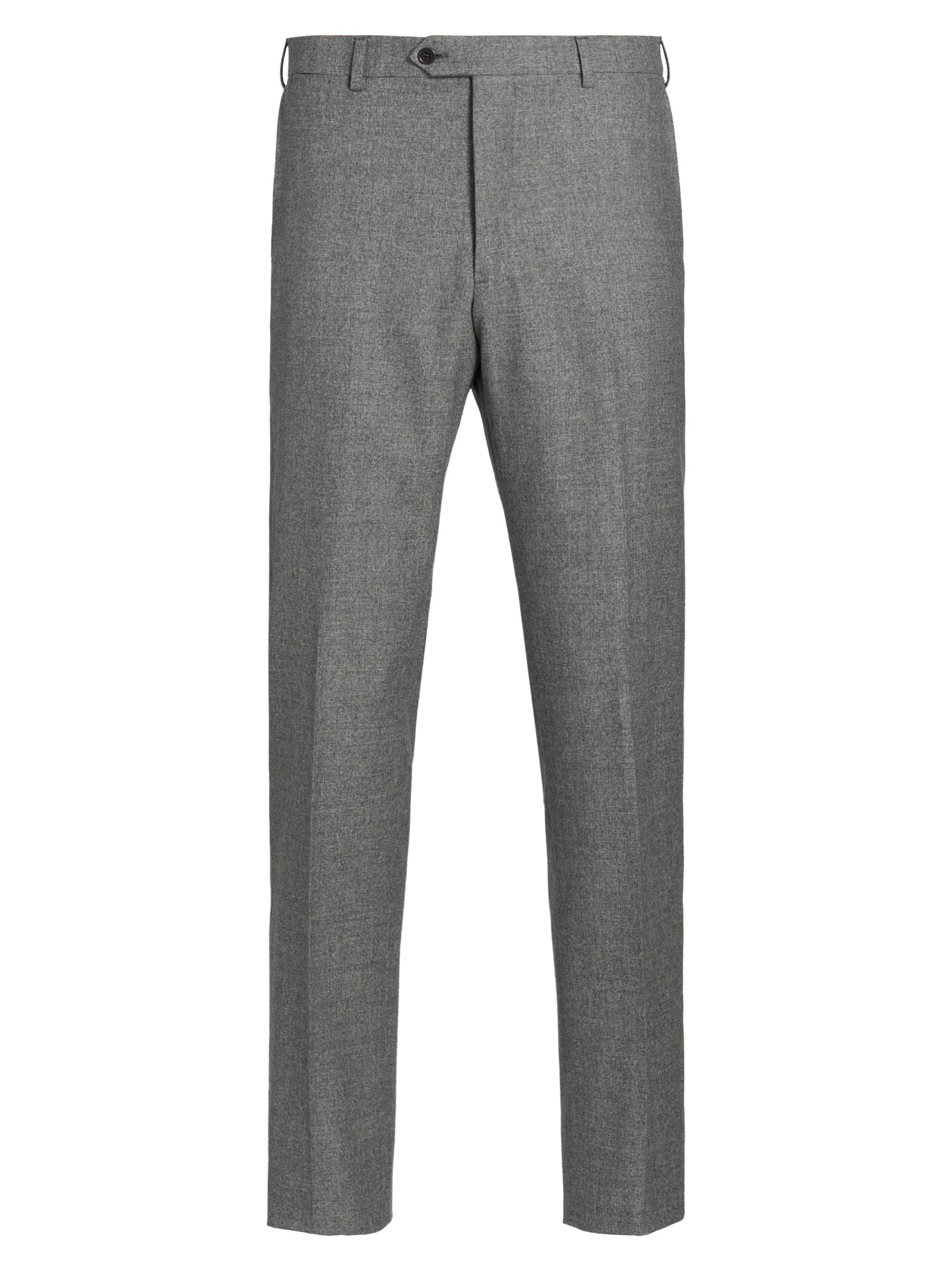 Emporio Armani Men's Flat Front Wool-Cotton Trousers - Light Grey
