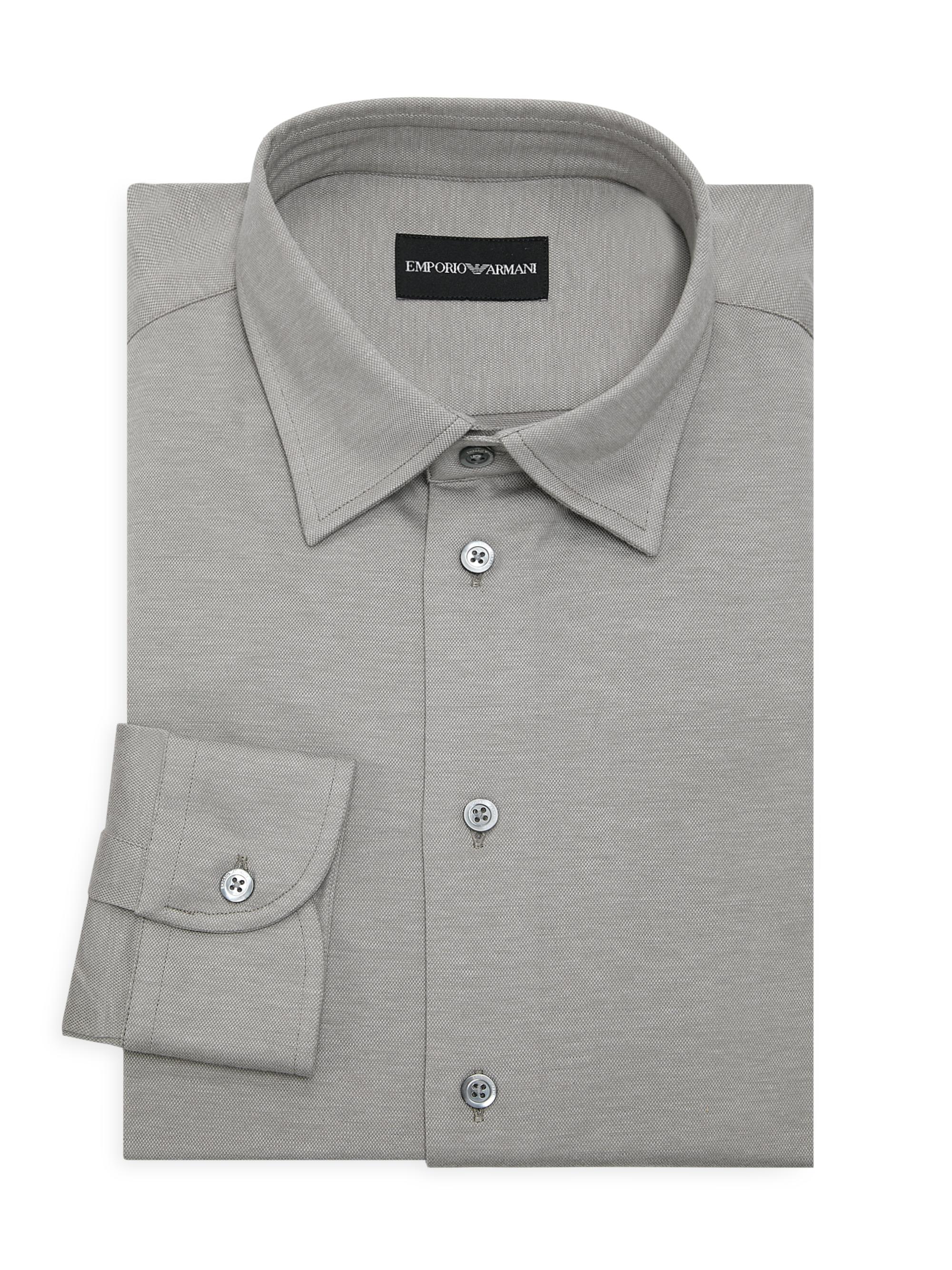Emporio Armani Men's Cotton Sport Shirt - Beige Medium Melange