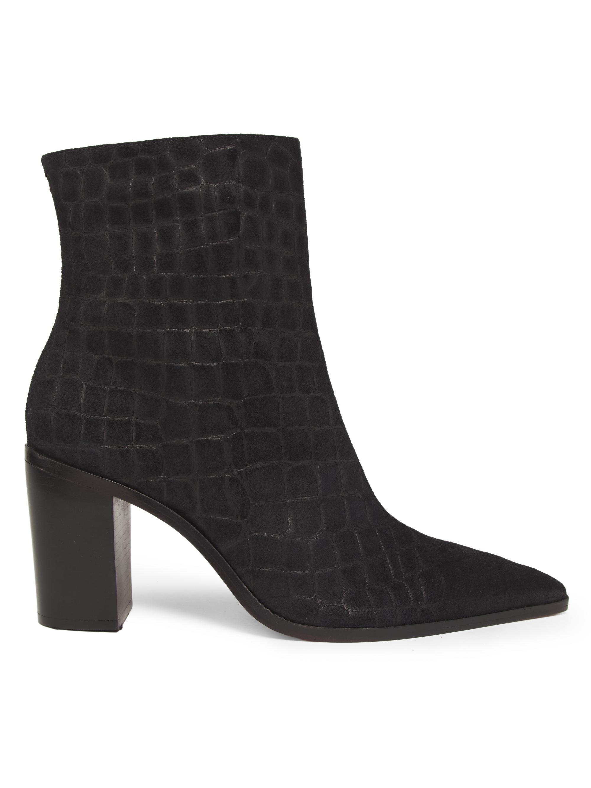 Schutz Women's Mary 85MM Croc-Embossed Suede Ankle Boots - Black