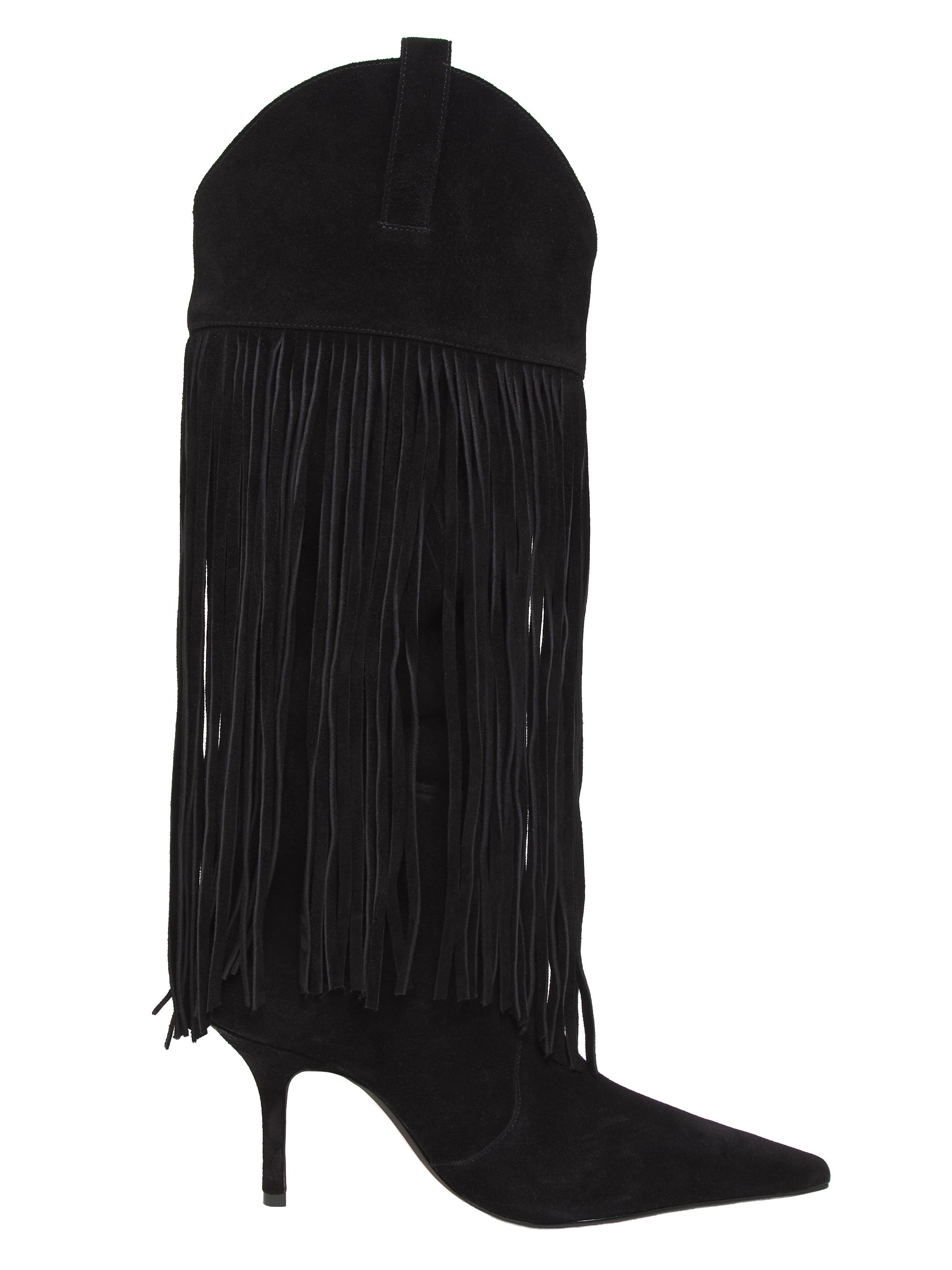 Schutz Women's Raffaela Up Boot Fringed Suede Boots - Black