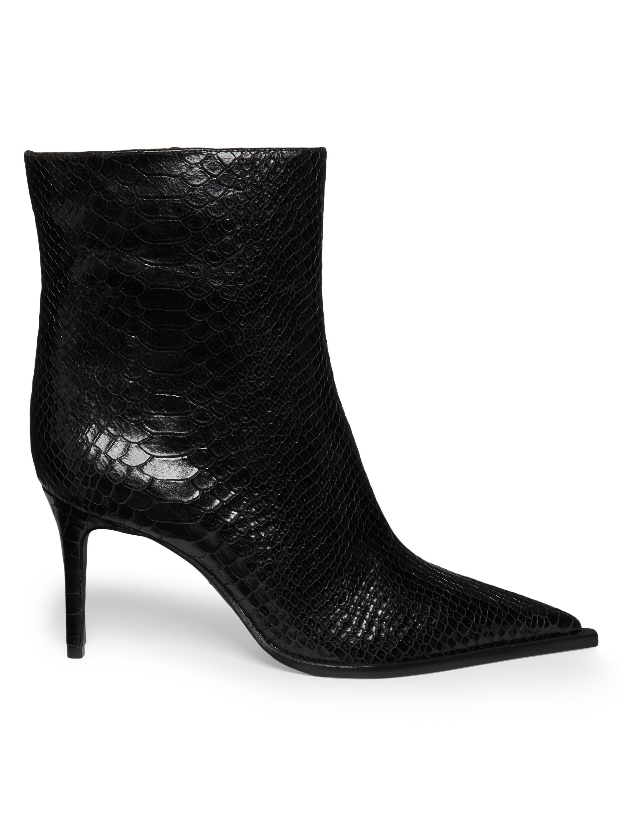 Schutz Women's Mary 85MM Snake-Embossed Leather Boots - Black