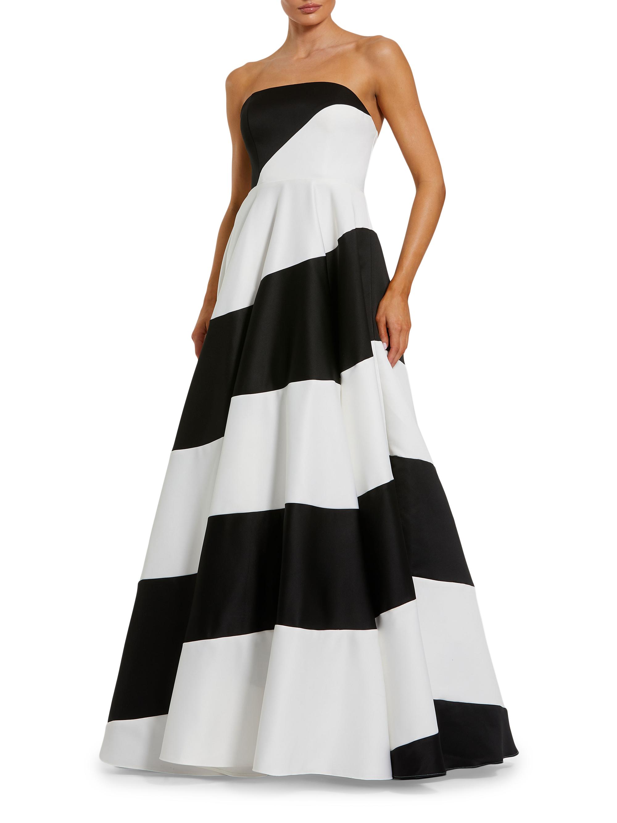 Mac Duggal Women's Striped Bandeau Fit & Flare Gown - Black