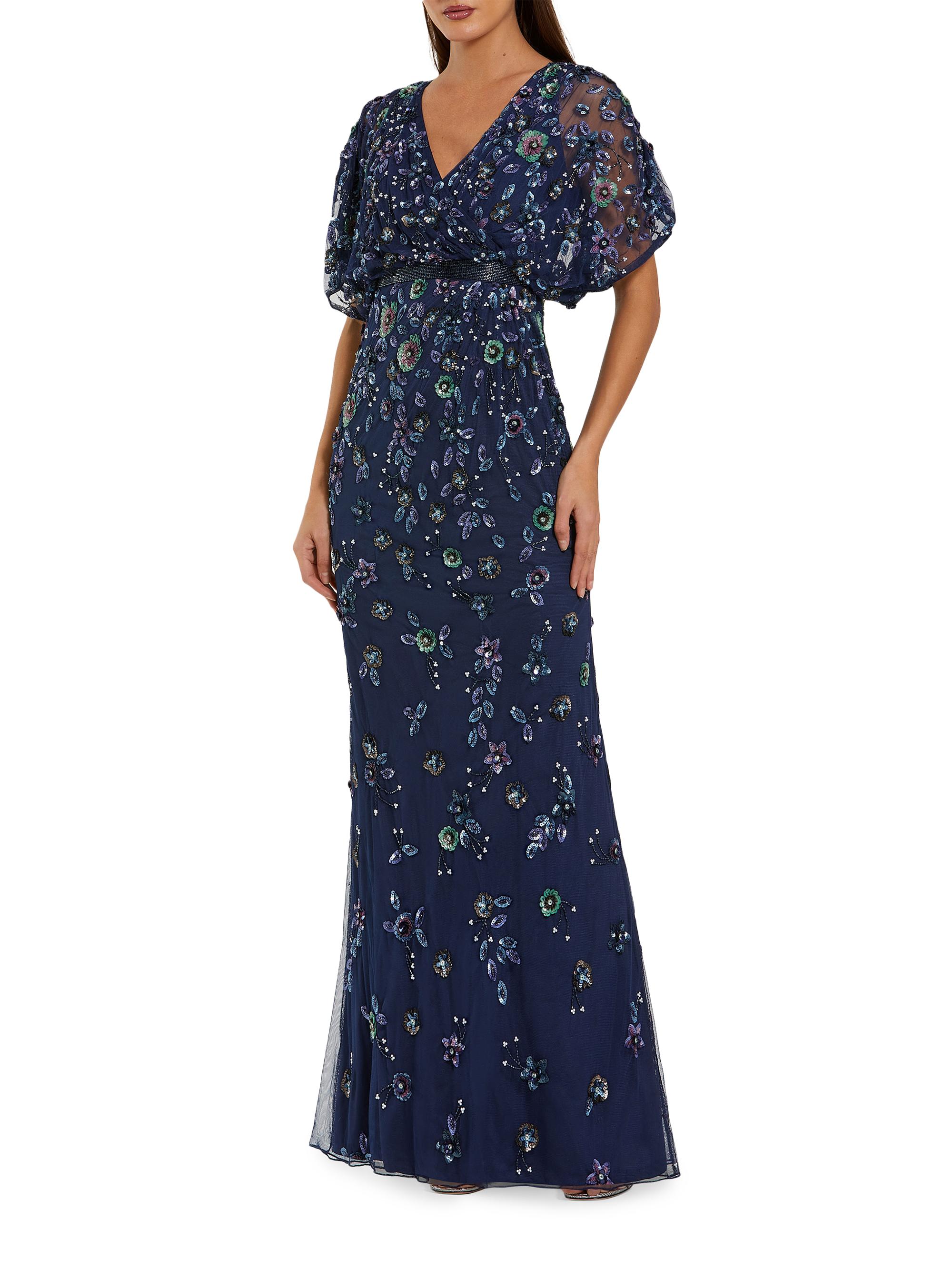 Mac Duggal Women's Floral Embellished A-Line Gown - Navy