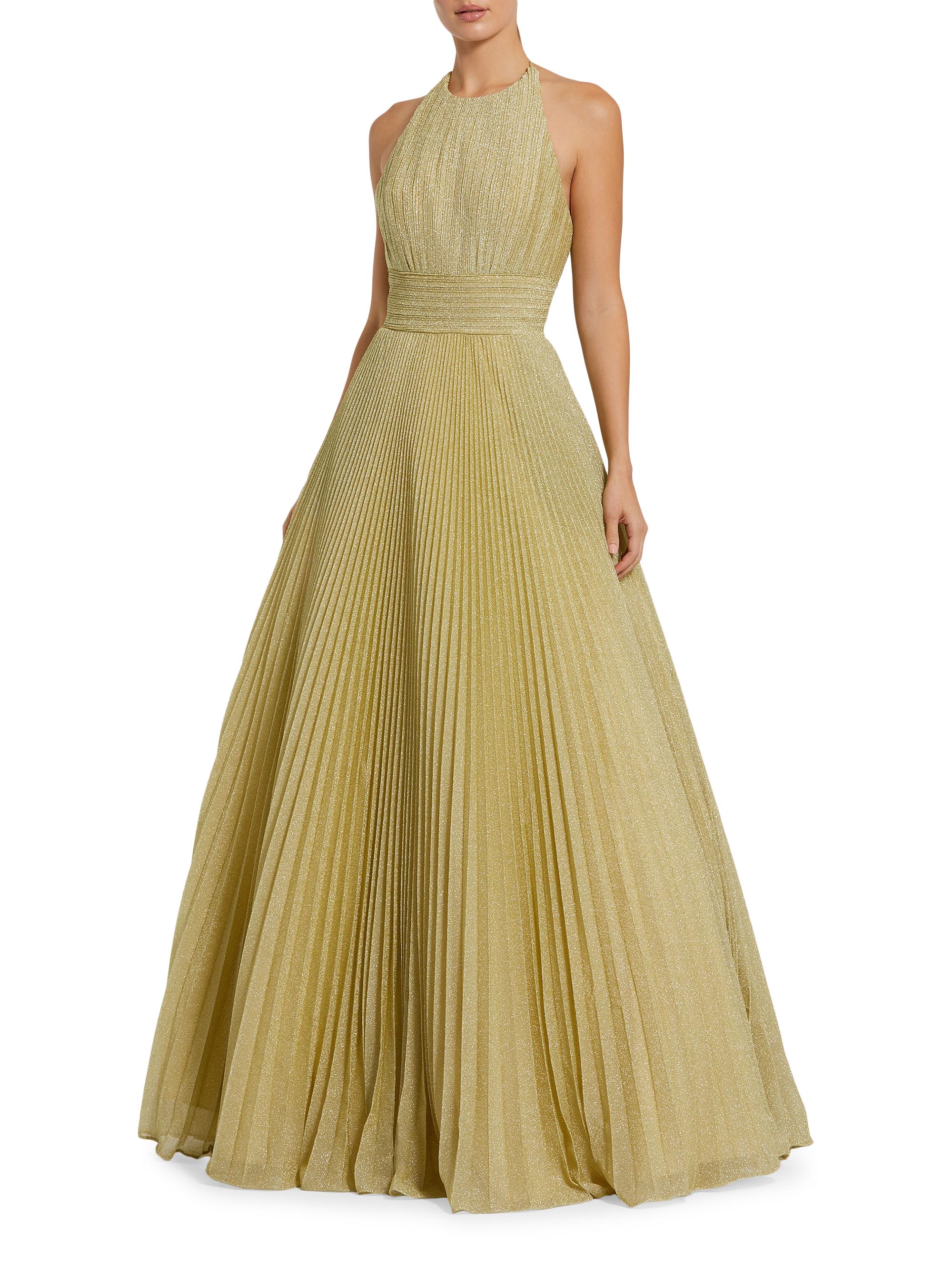 Mac Duggal Women's Shimmering Pleated Georgette Gown - Gold