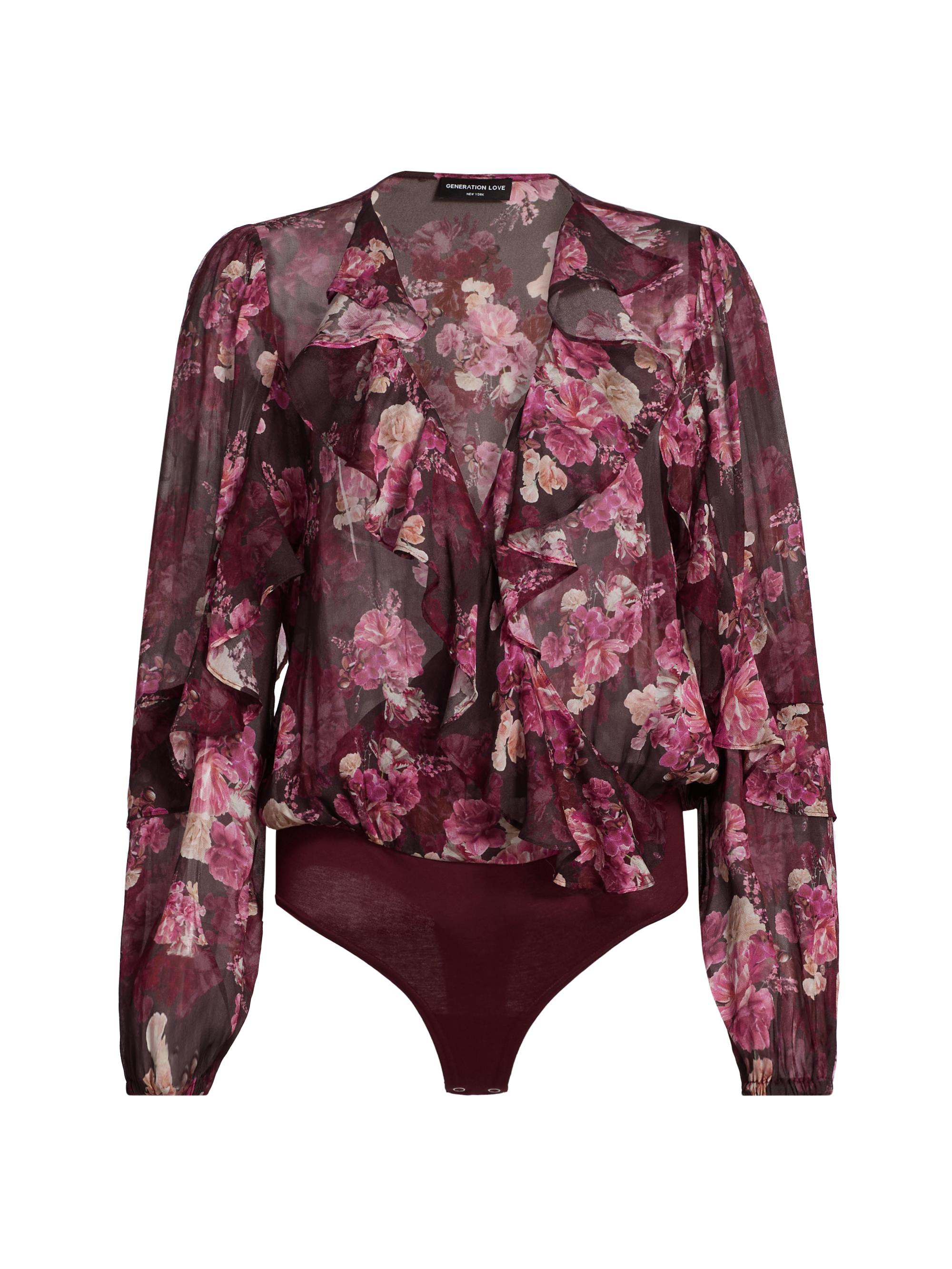Generation Love Women's Nikali Floral Wrap-Style Bodysuit - Burgundy Fleur Multi