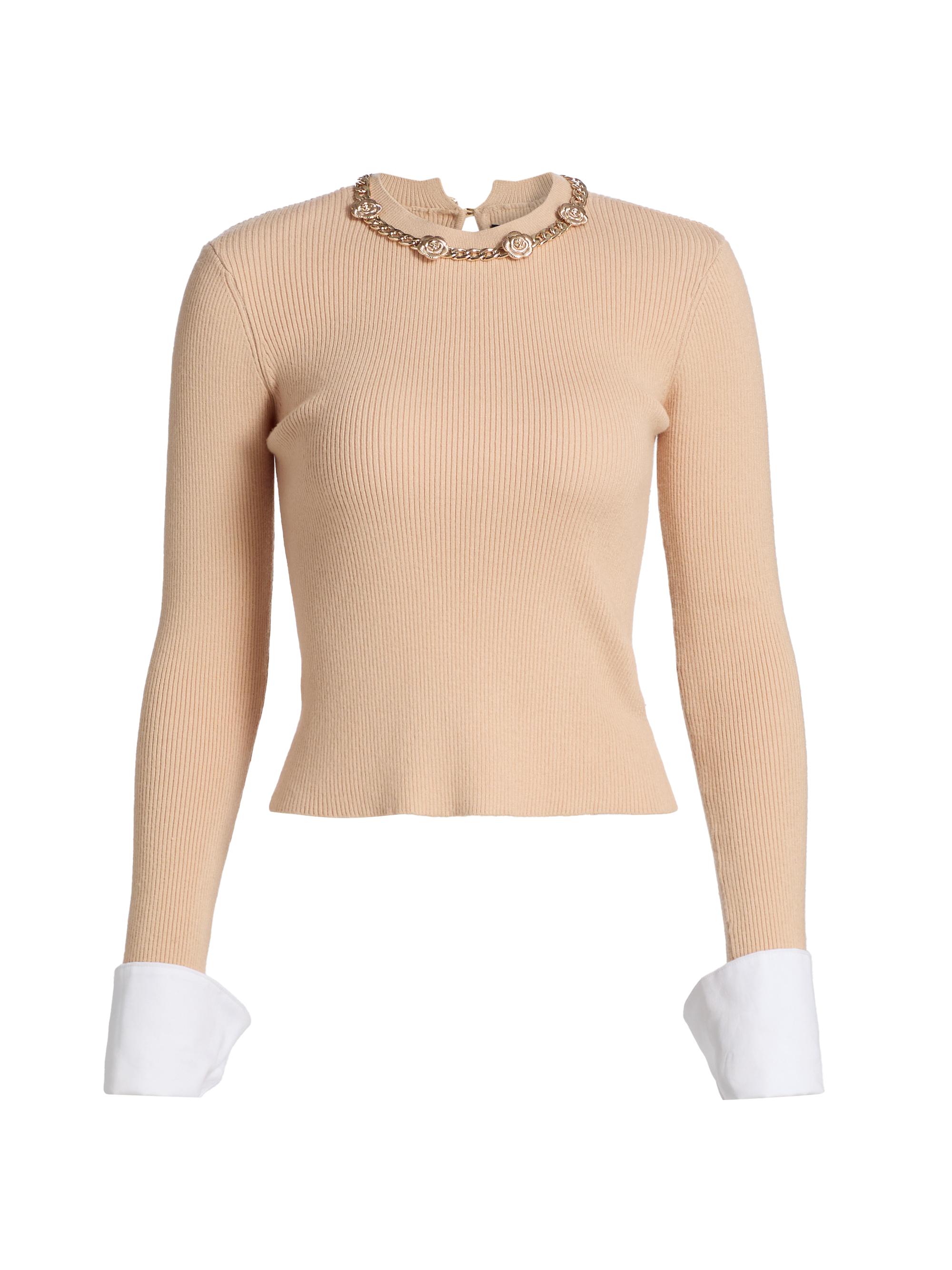 Generation Love Women's Lieber Contrast-Cuff Ribbed Sweater - Camel