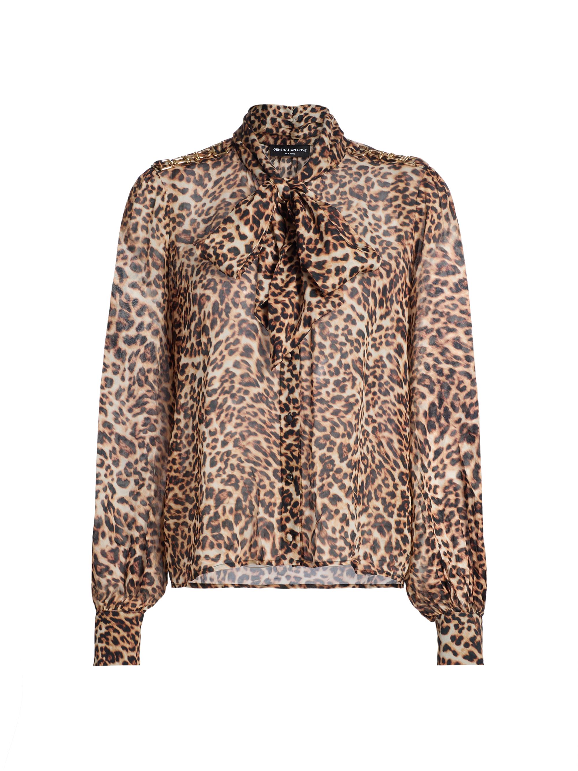 Generation Love Women's Veralli Leo Bow-Tie Blouse - Leopardess