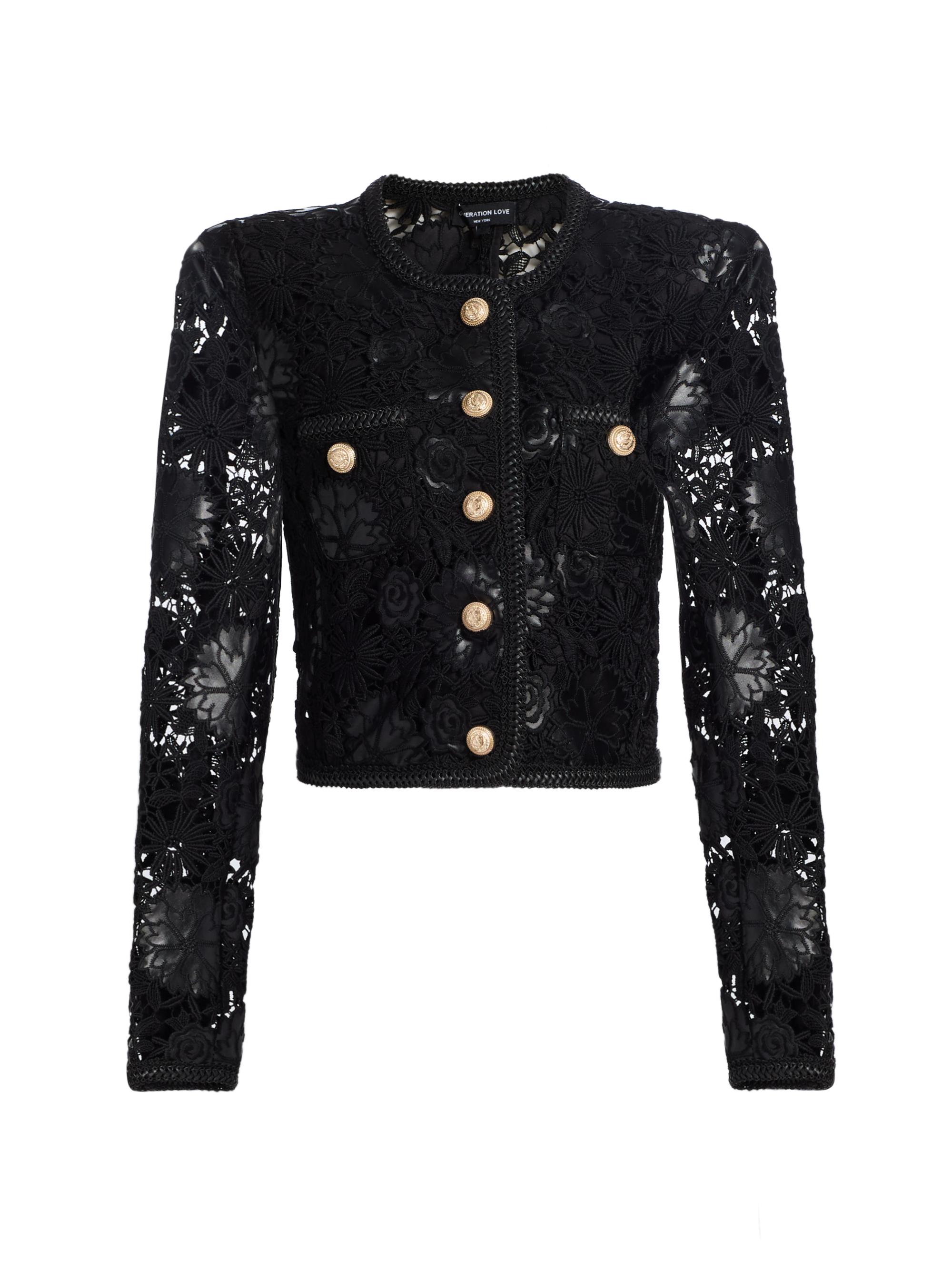 Generation Love Cortez Lace-Trimmed Satin Crop Jacket | Saks Fifth