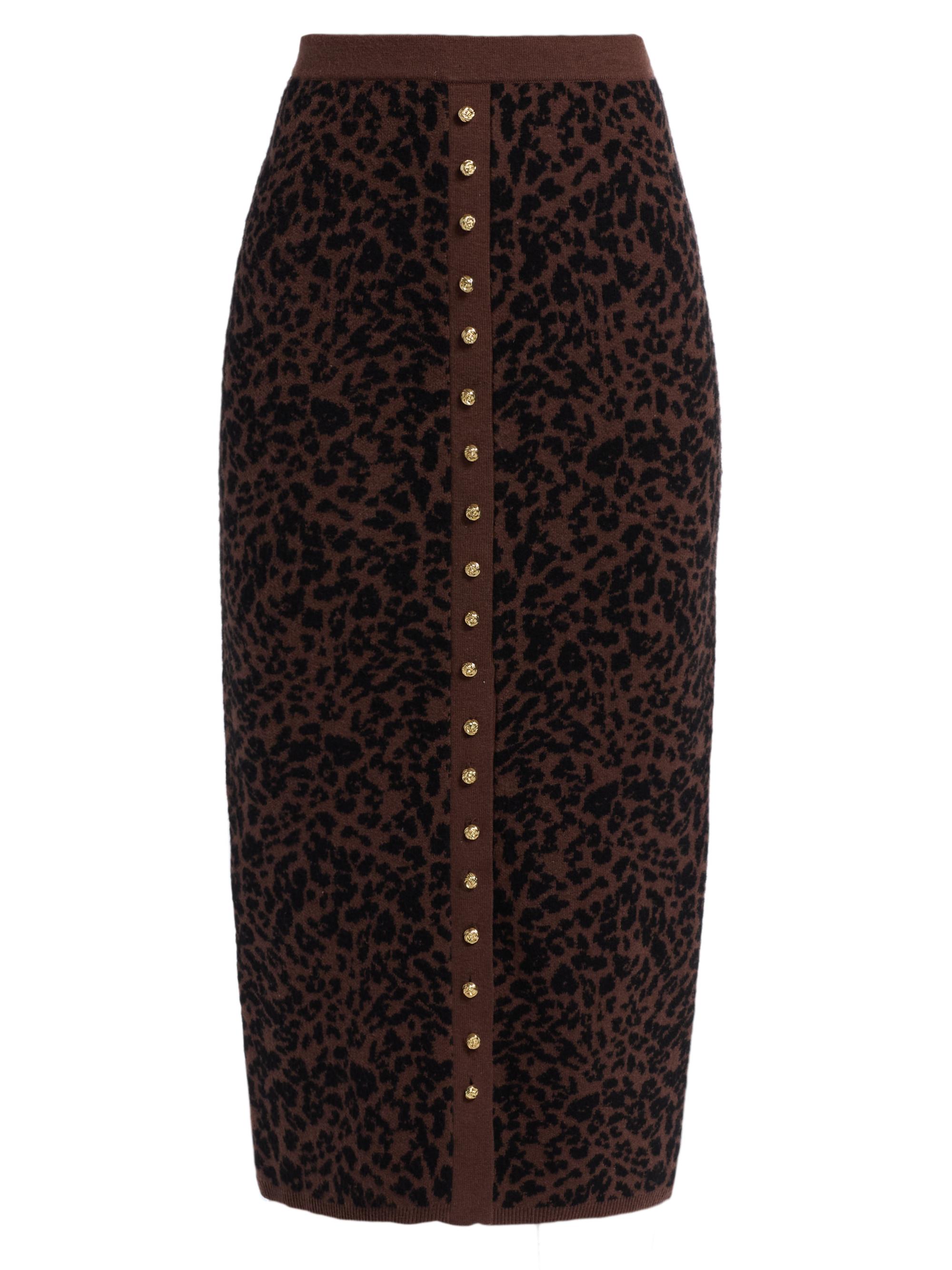 Generation Love Women's Primrose Leopard Jacquard Knit Midi-Skirt - Brown Black
