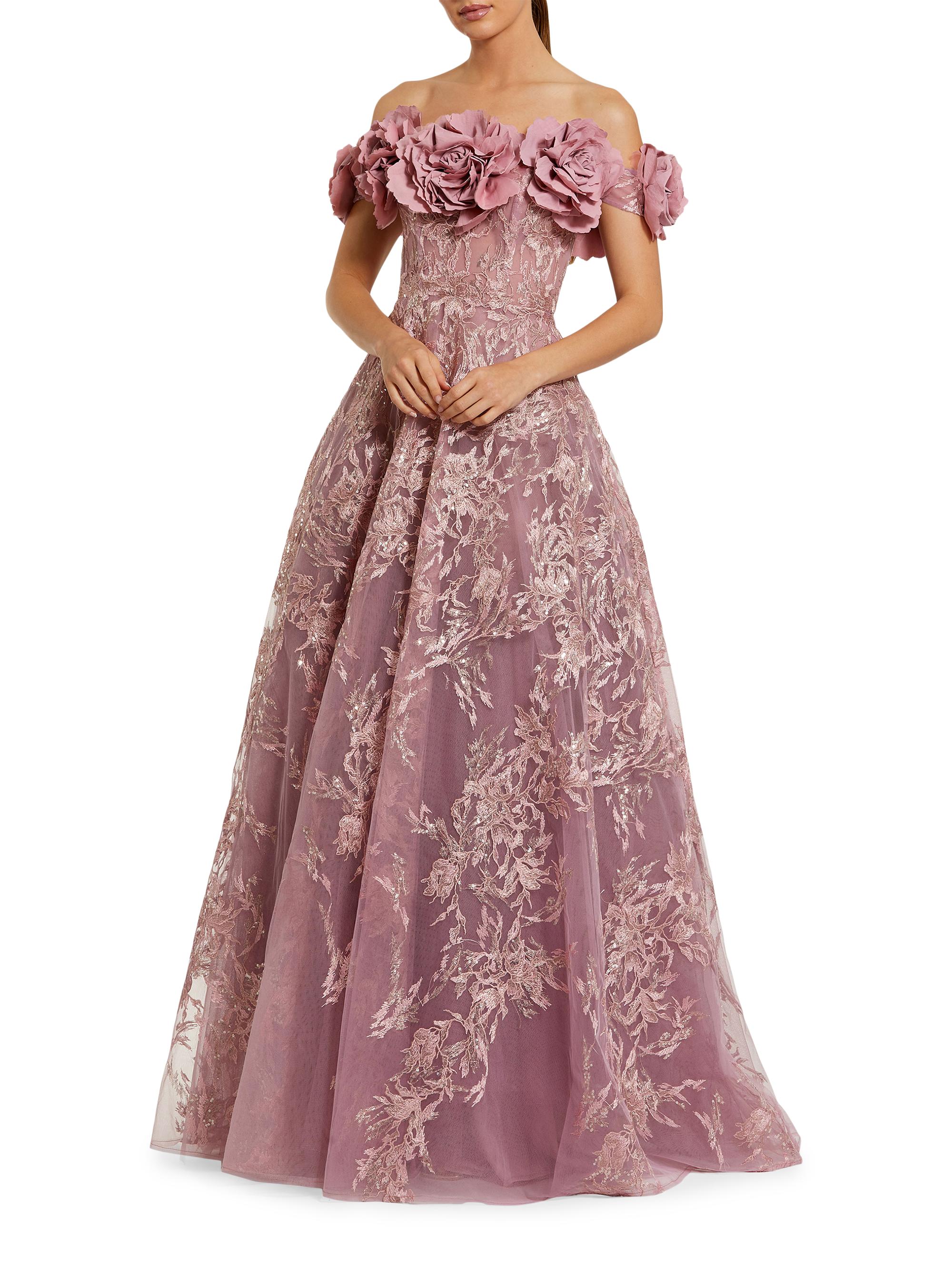 Mac Duggal Women's Sequin-Embroidered Off-The-Shoulder A-Line Gown - Mauve