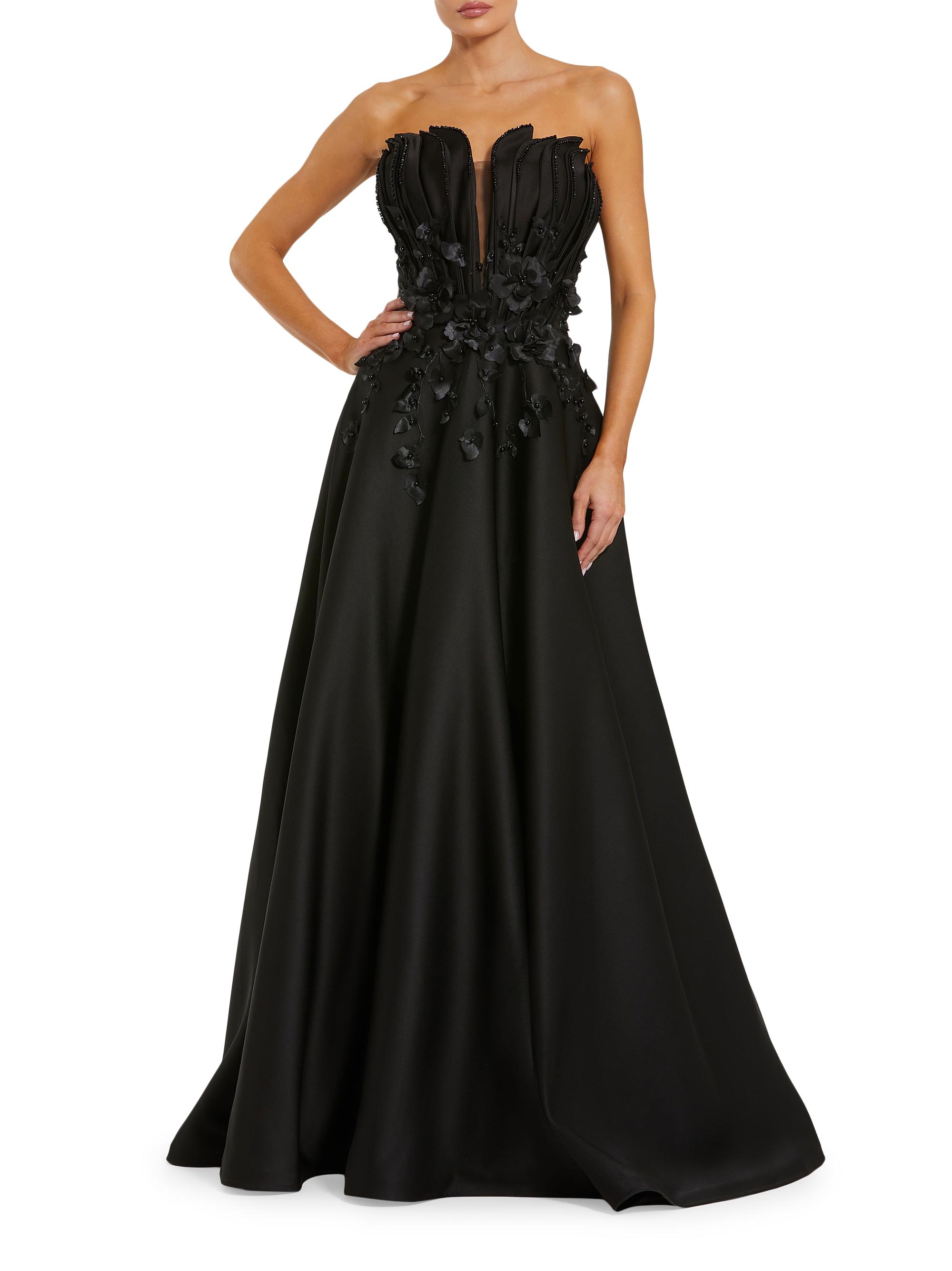 Mac Duggal Women's Beaded Floral-Appliquéd Charmeuse Strapless Gown - Black