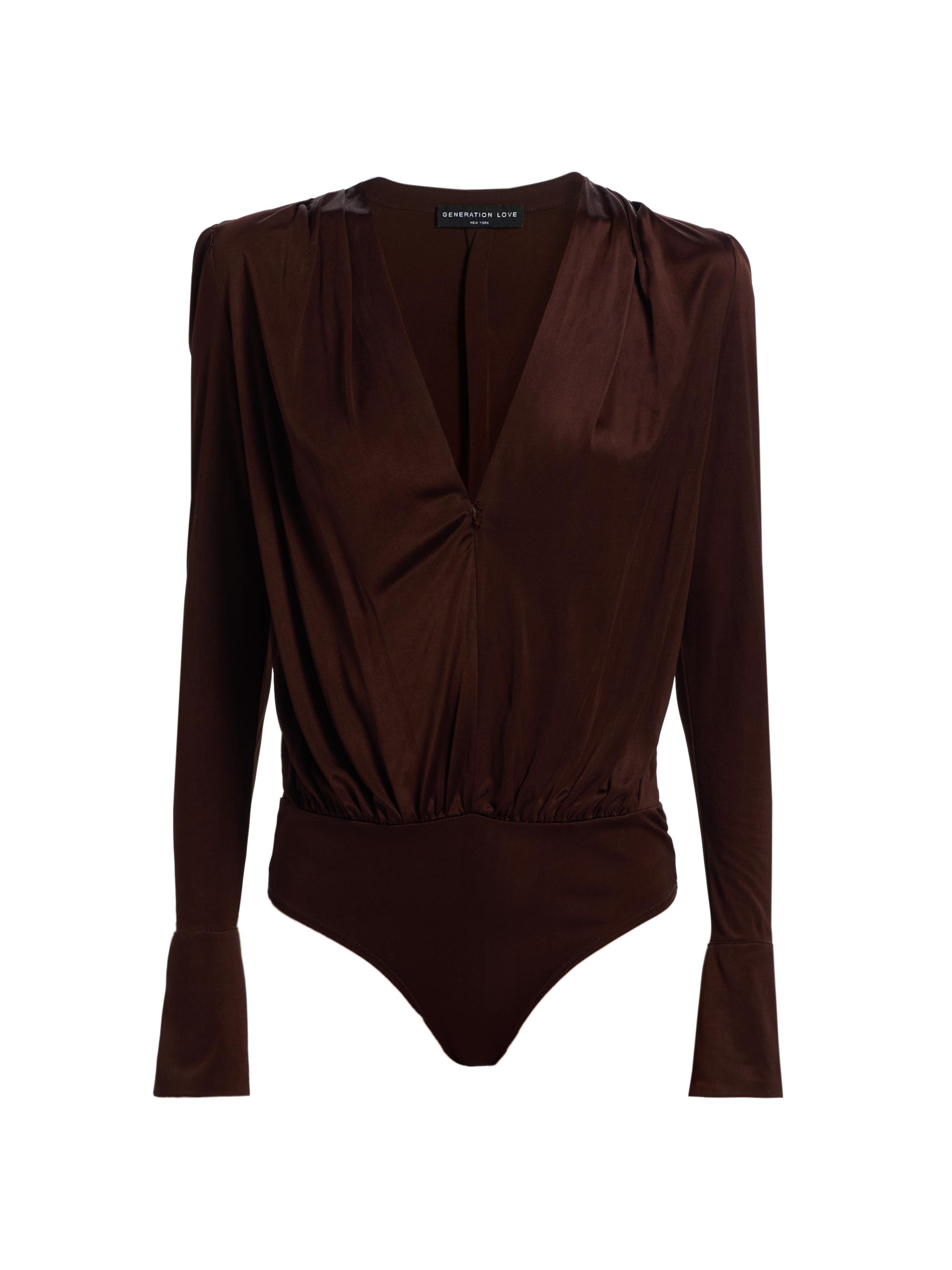 Generation Love Women's Elio Sheen Plunging V-Neck Bodysuit - Brown
