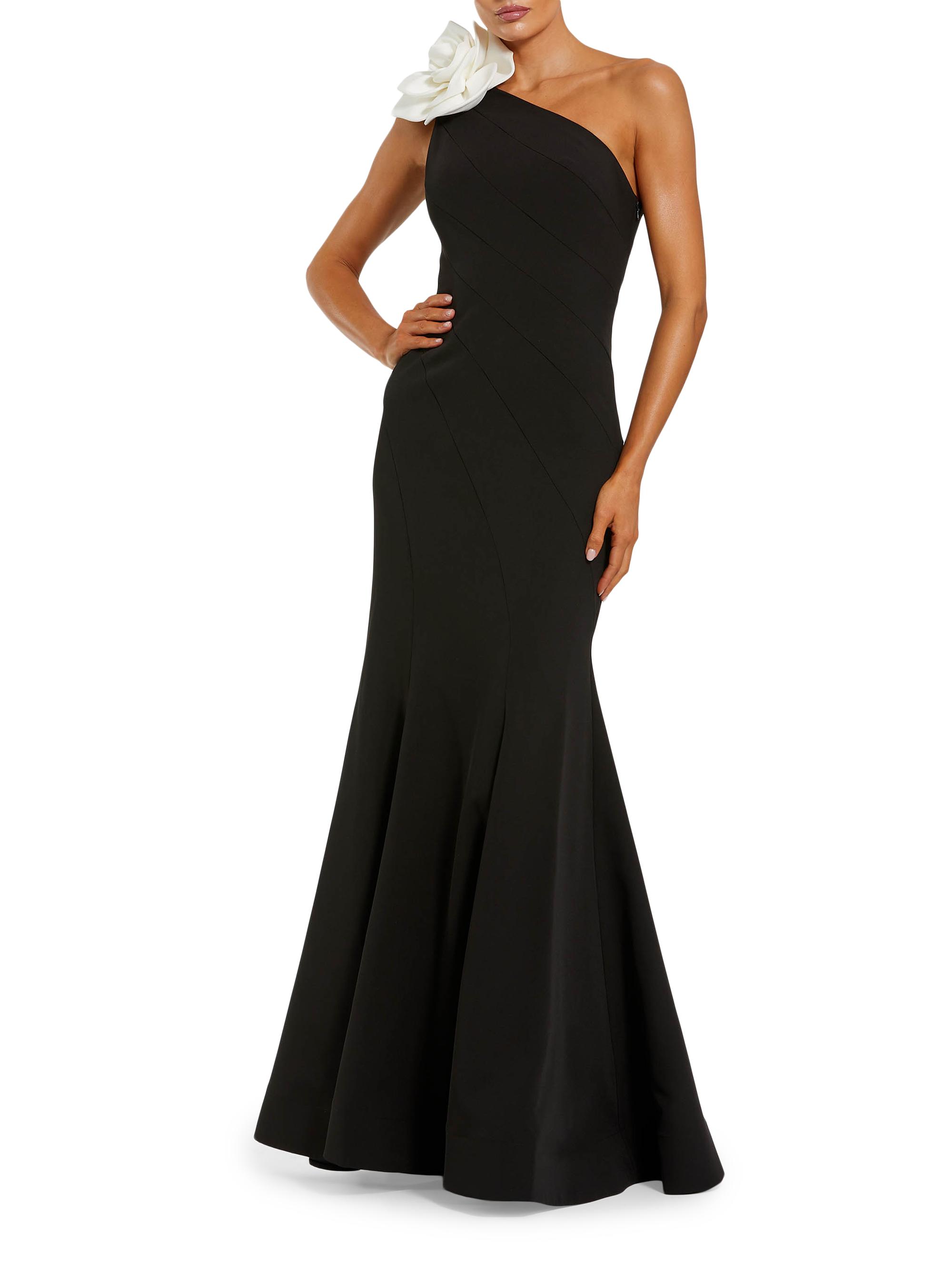 Mac Duggal Women's Flower-Detailed Crepe One-Shoulder Mermaid Gown - Black